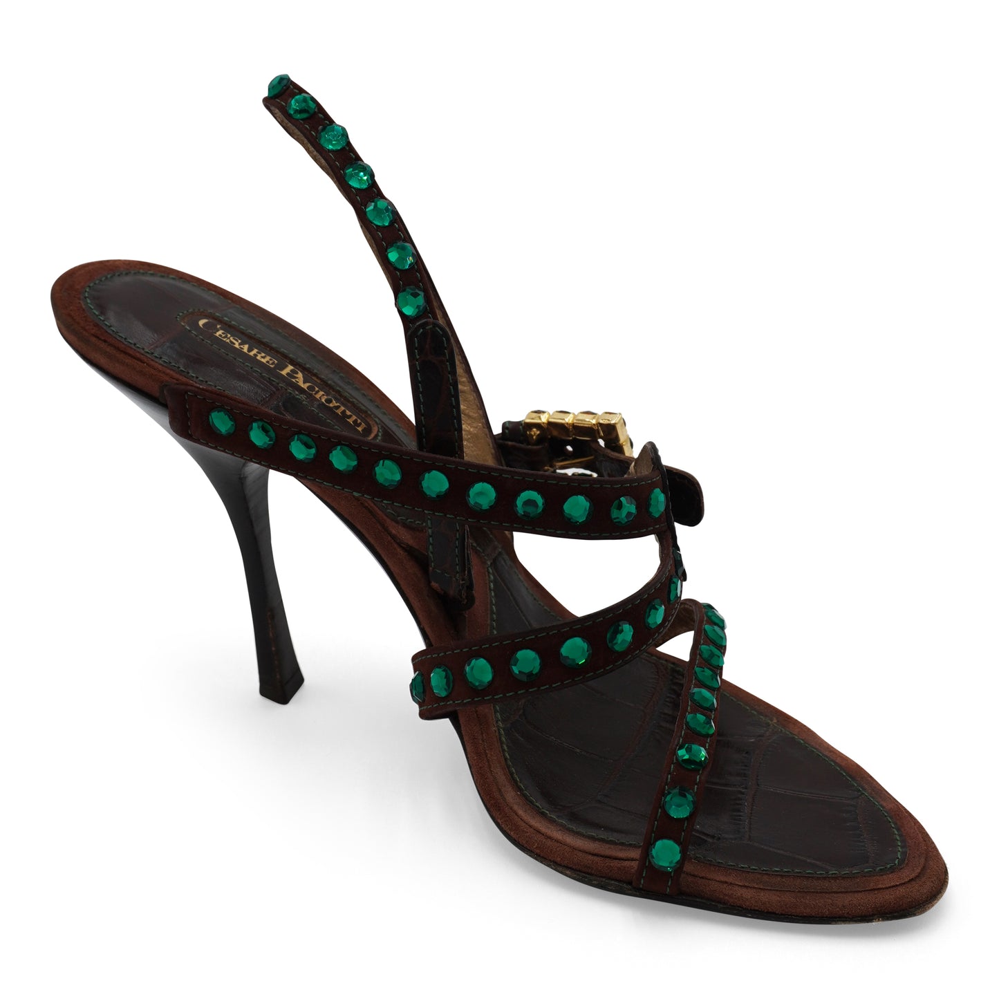 Cesare Paciotti Leather Crystal Embellishments Slingback Sandals, size 38