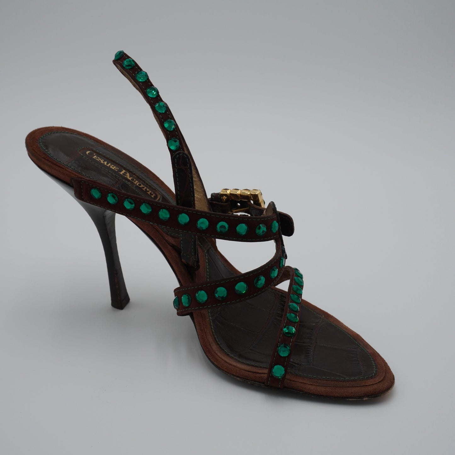 Cesare Paciotti Leather Crystal Embellishments Slingback Sandals