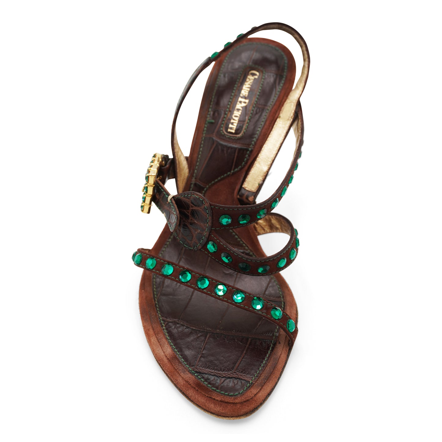 Cesare Paciotti Leather Crystal Embellishments Slingback Sandals, size 38