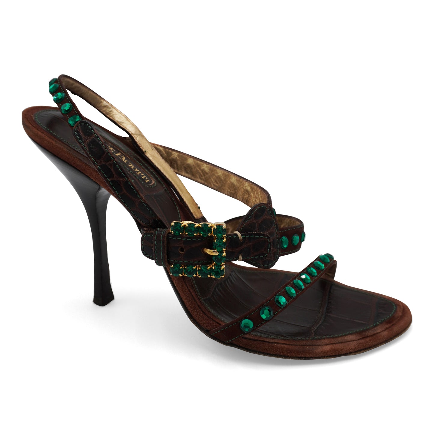 Cesare Paciotti Leather Crystal Embellishments Slingback Sandals, size 38