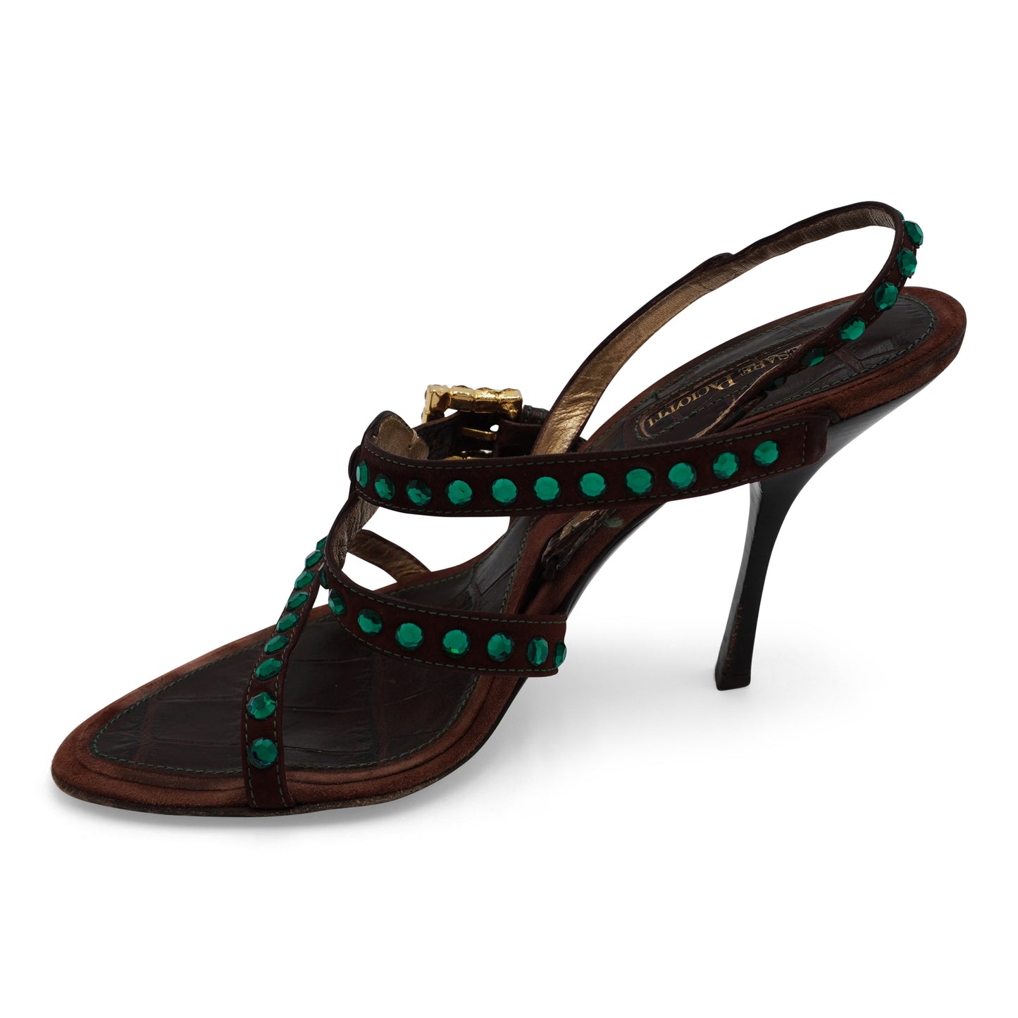 Cesare Paciotti Leather Crystal Embellishments Slingback Sandals, size 38