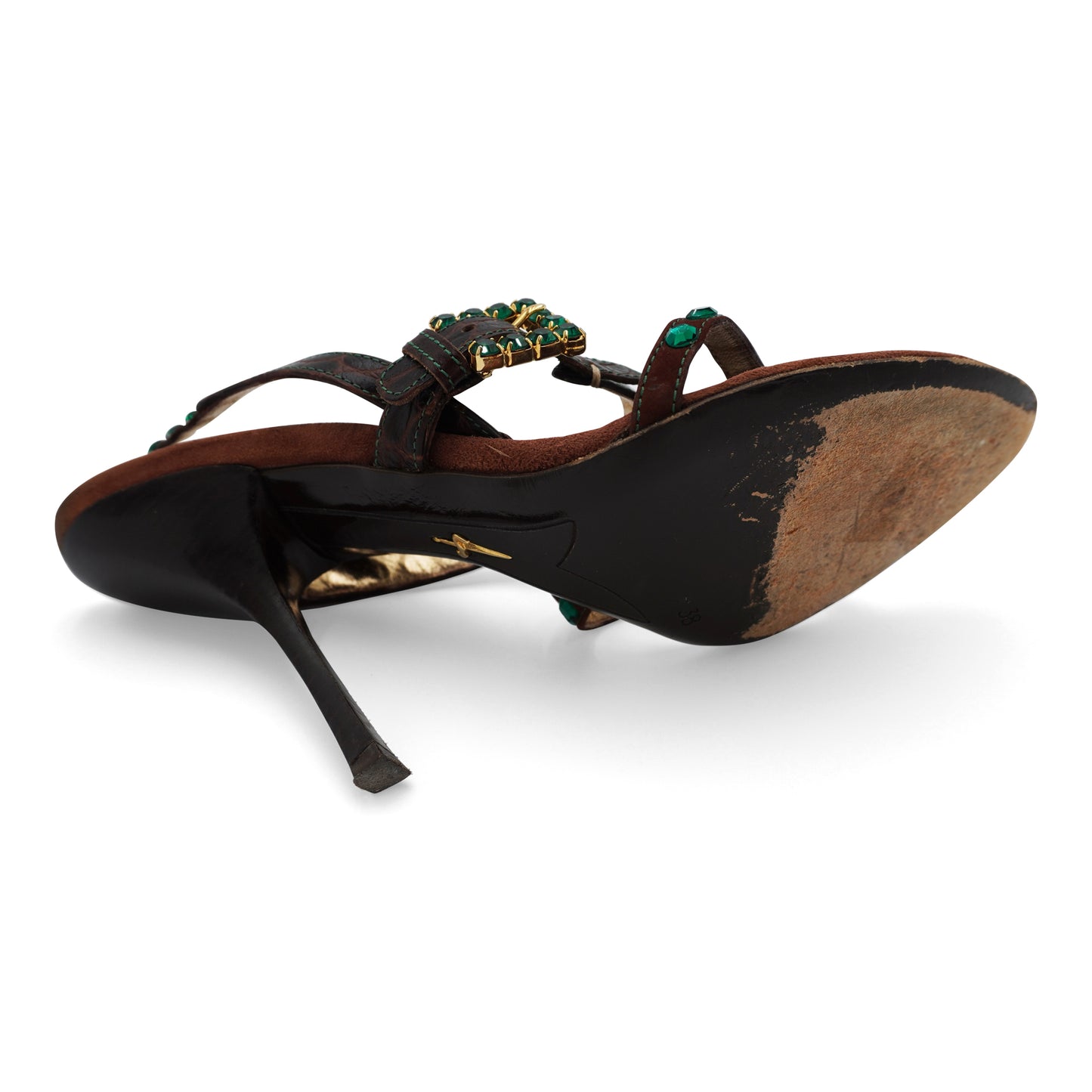 Cesare Paciotti Leather Crystal Embellishments Slingback Sandals, size 38