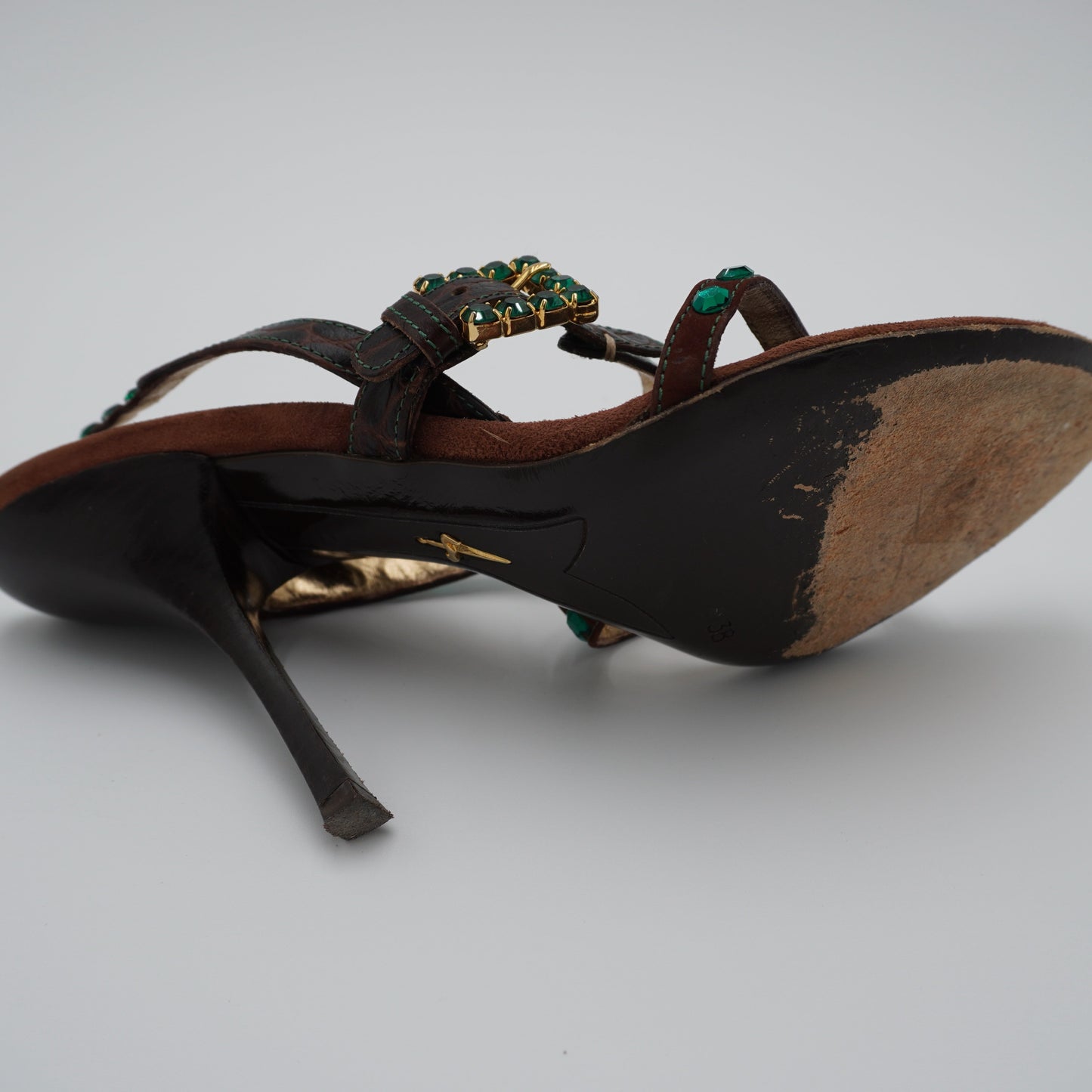 Cesare Paciotti Leather Crystal Embellishments Slingback Sandals, size 38