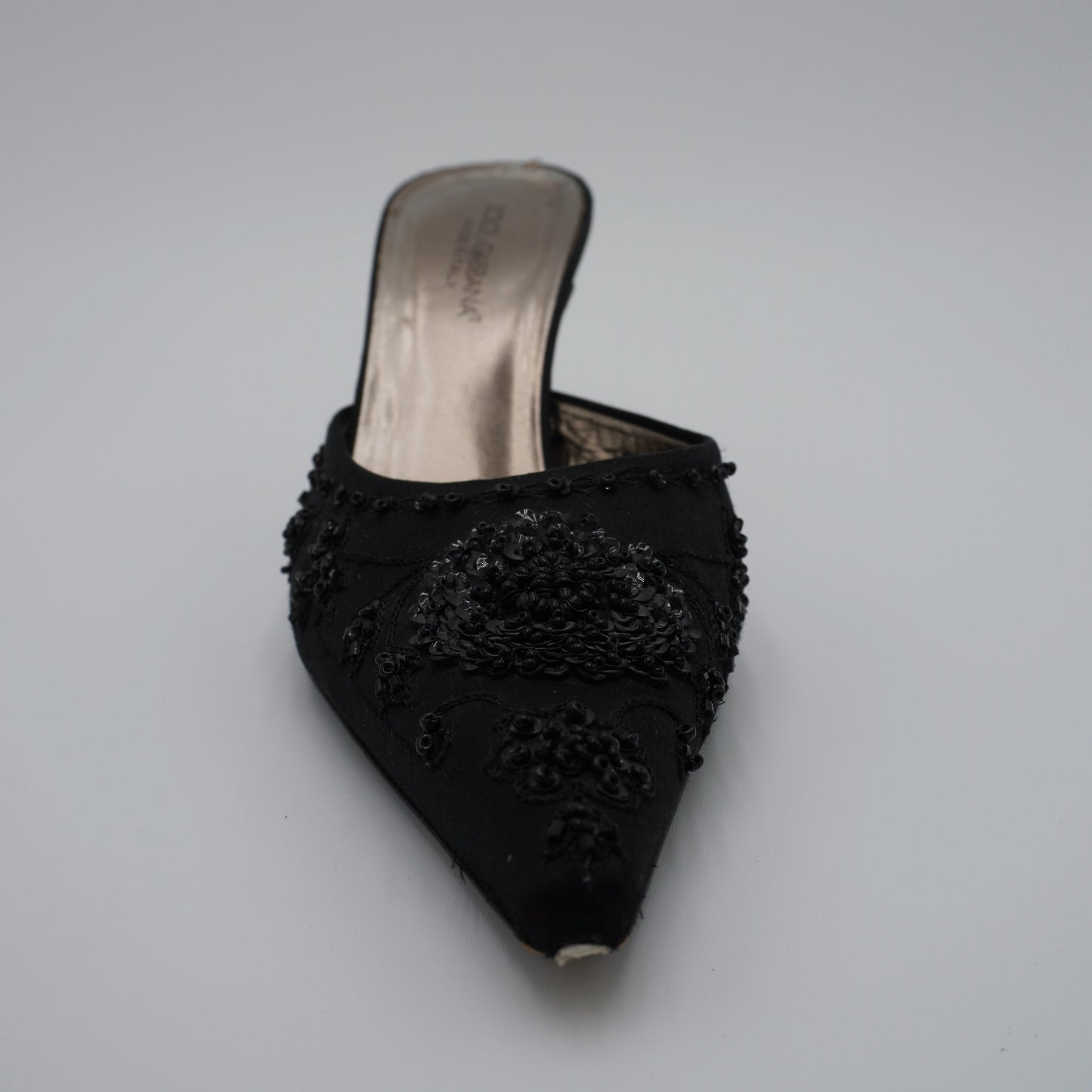 Dolce & Gabbana Black Beaded Satin Mules, size 38