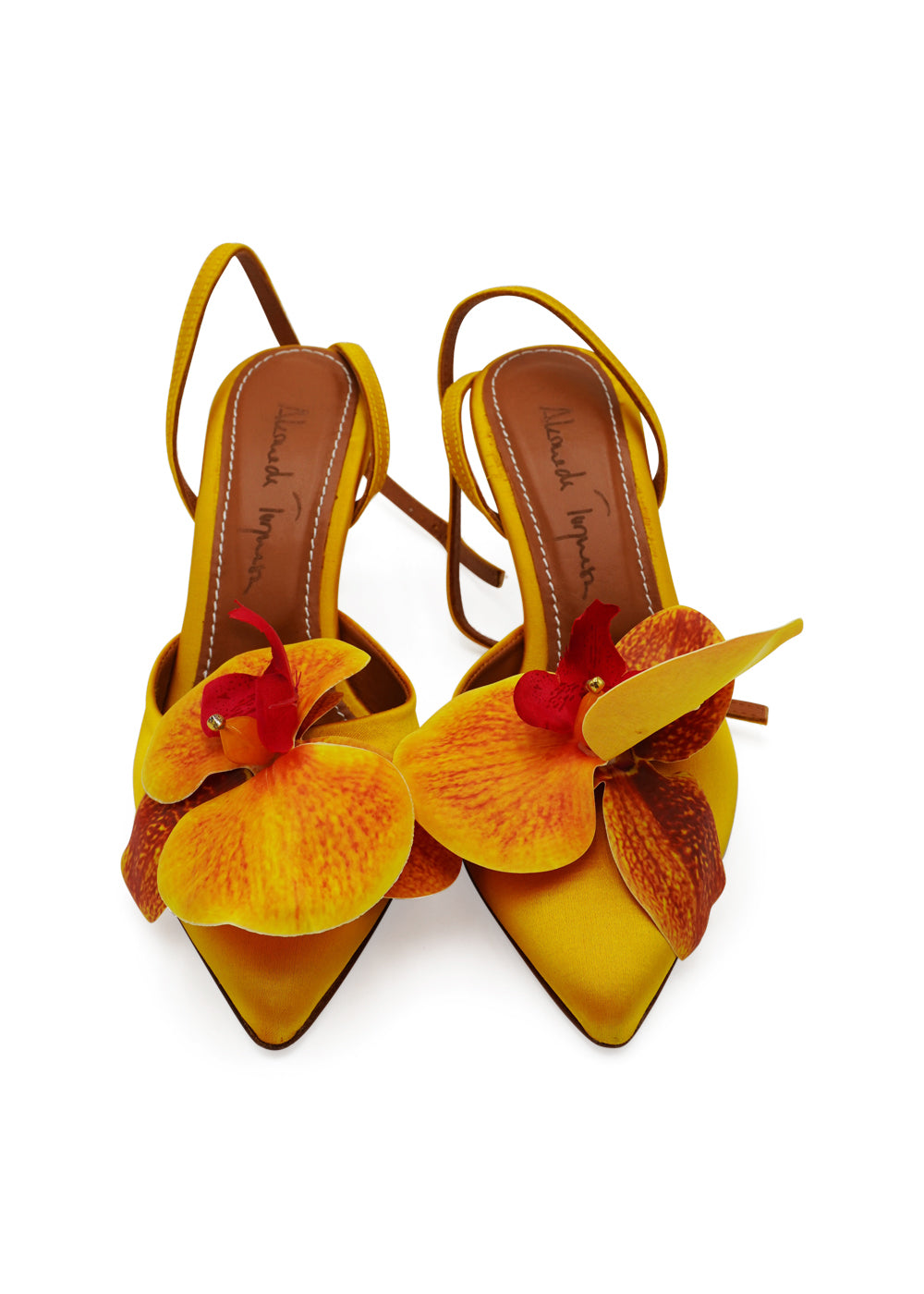 Alameda Turquesa “Mirabel” Orchid–Embellished Satin Pumps – 70mm