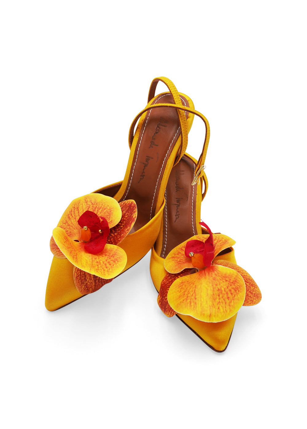 Alameda Turquesa “Mirabel” Orchid–Embellished Satin Pumps – 70mm