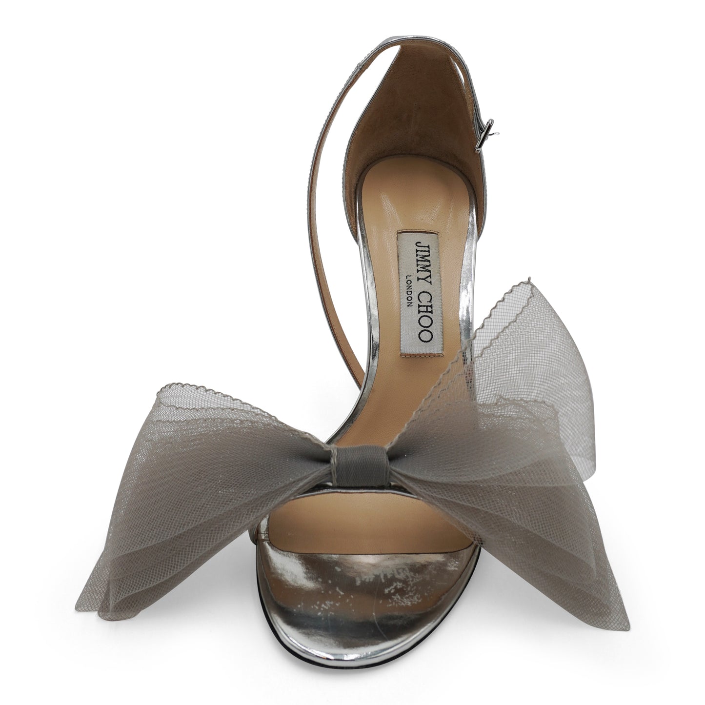 Jimmy Choo Aveline 100 Bow-Embellished Metallic Leather Sandals, size 40