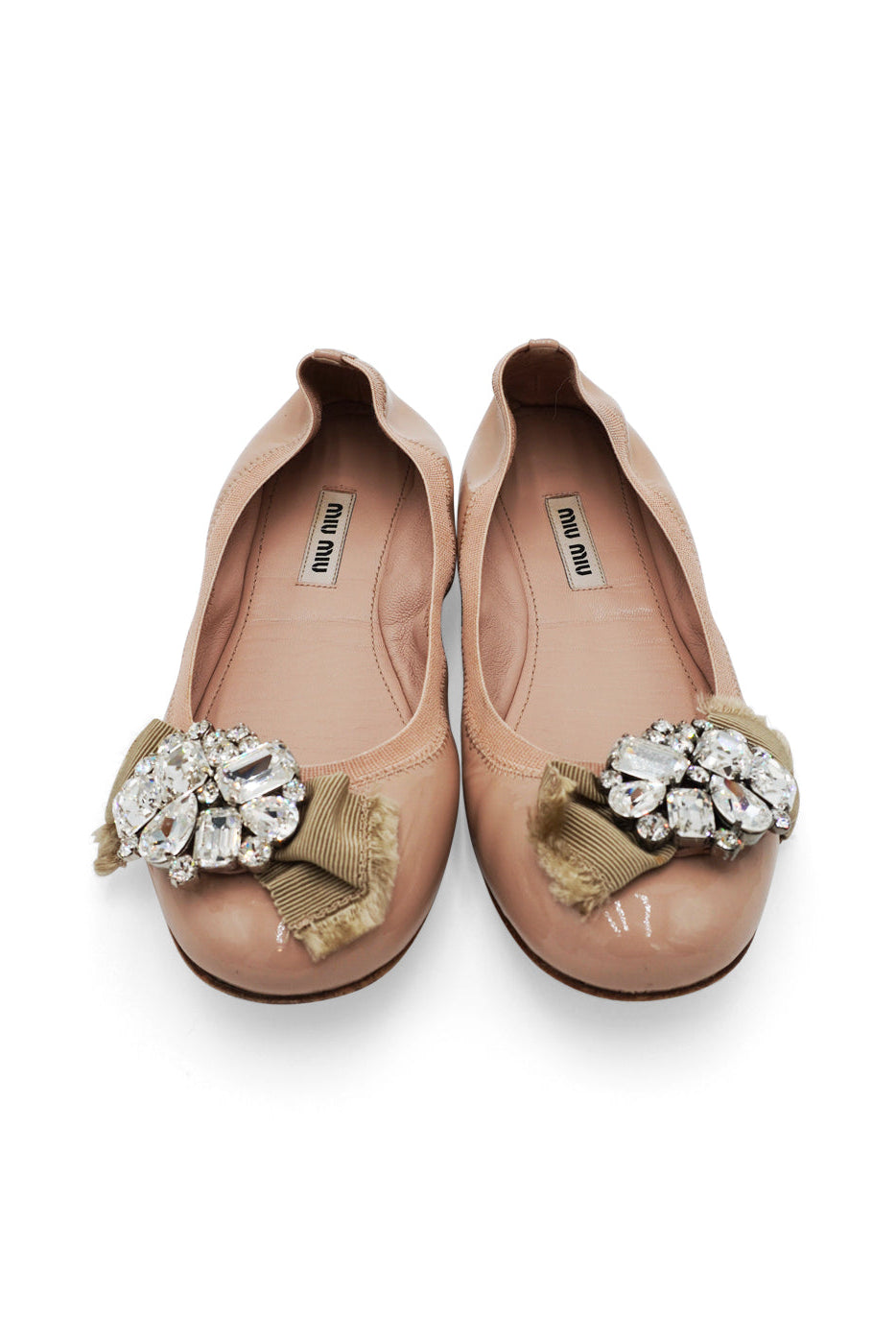 Miu Miu Crystal-Embellished Patent Leather Ballet Flats