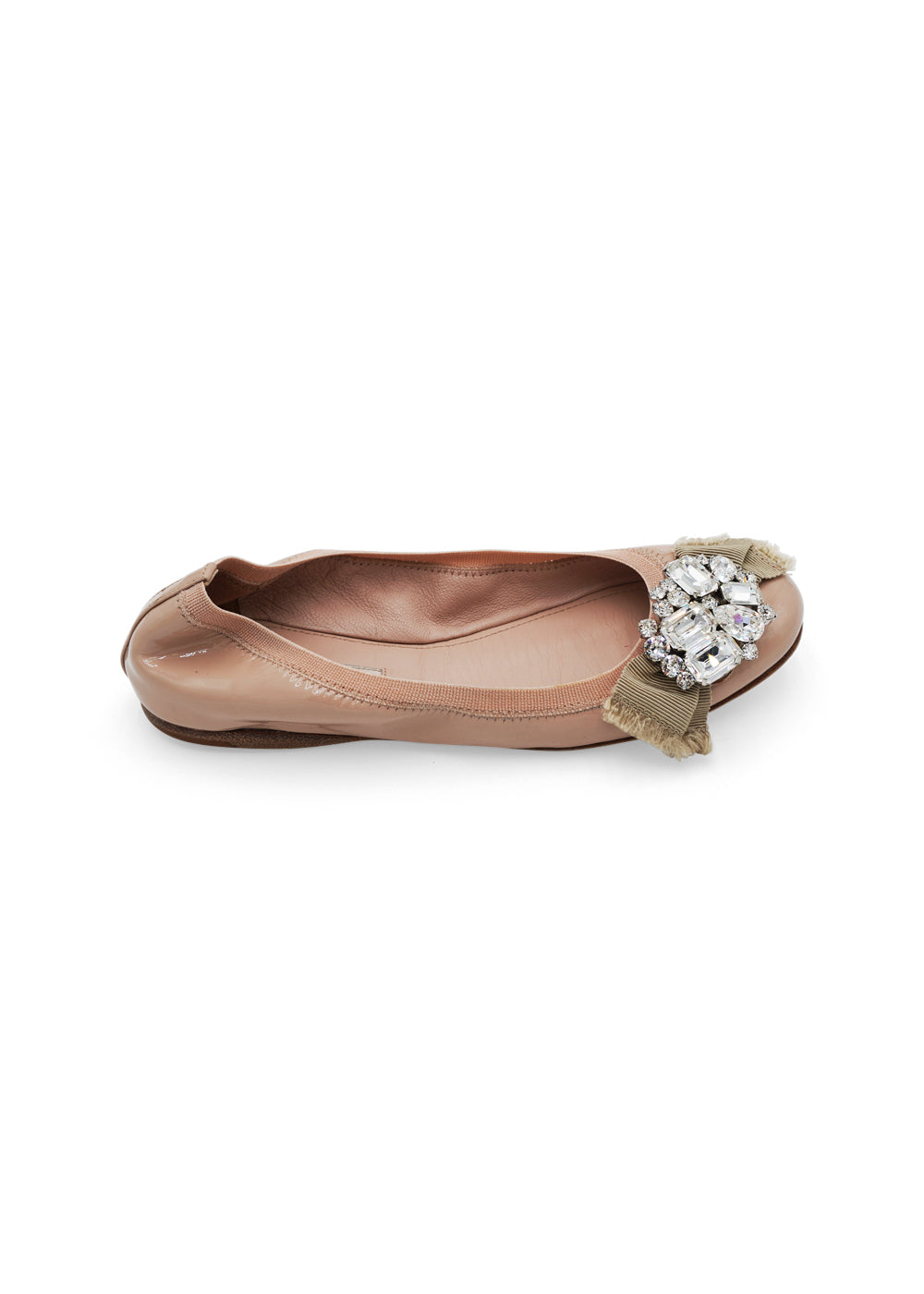 Miu Miu Crystal-Embellished Patent Leather Ballet Flats