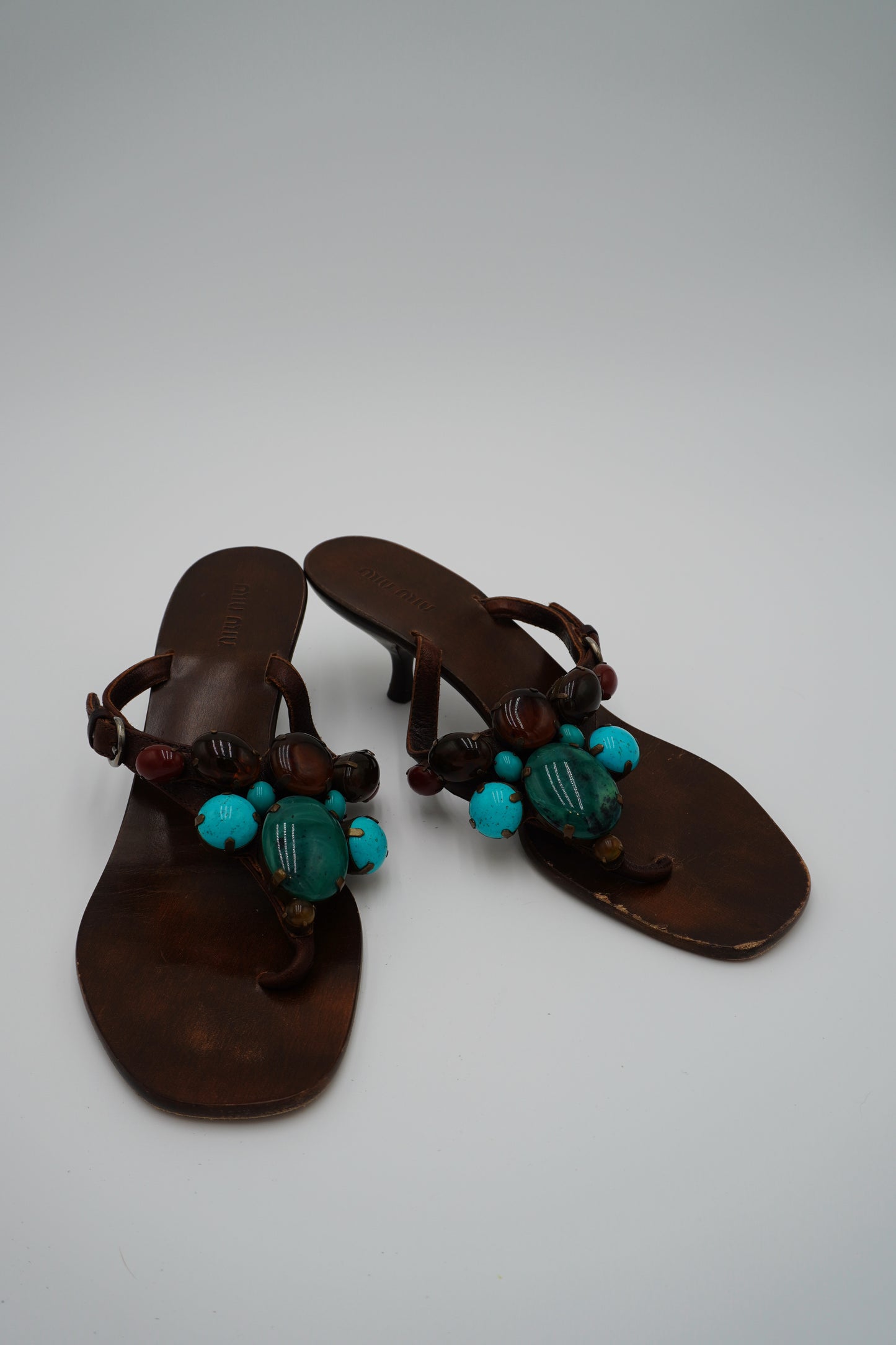 Miu Miu Leather Stone-Embellished Sandals