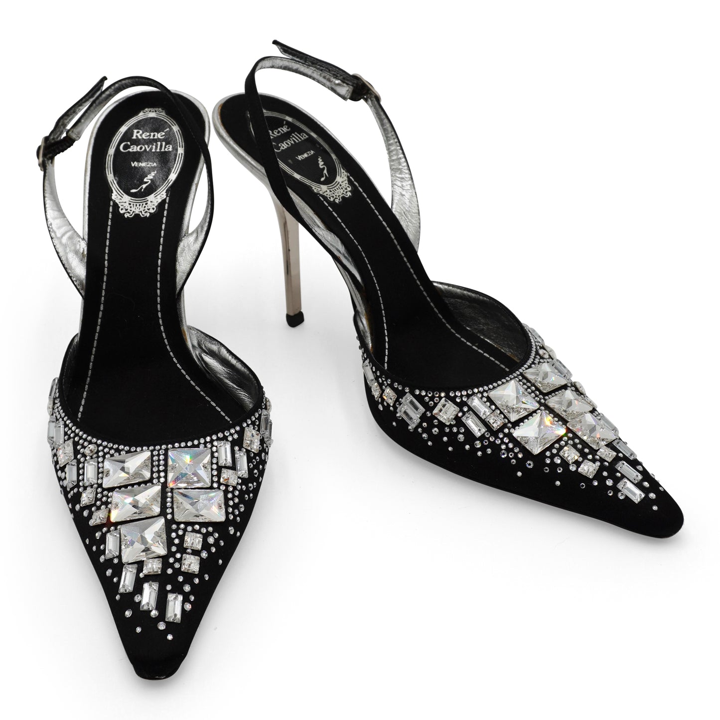 René Caovilla Satin Embellished Slingback Pumps, size 39