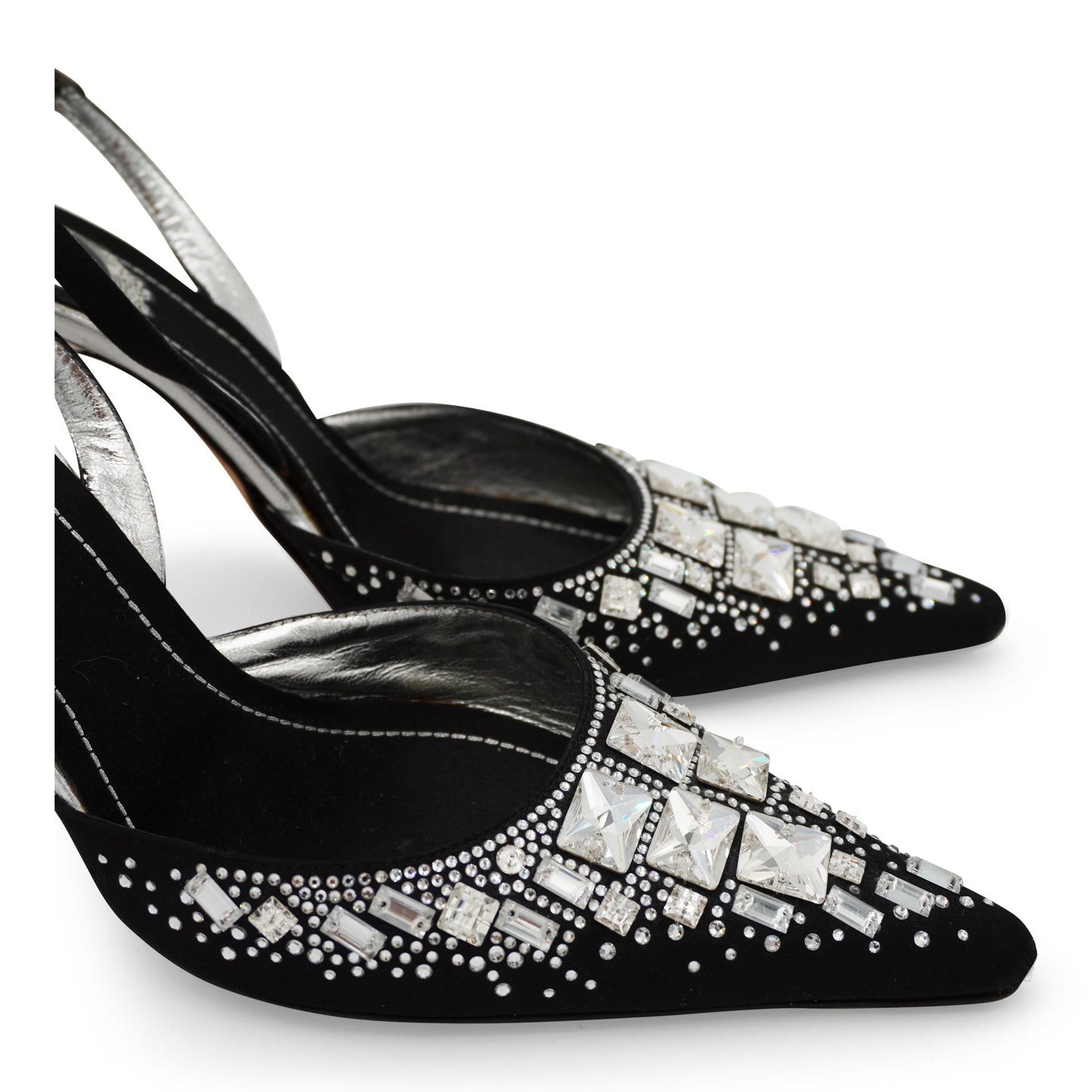 René Caovilla Satin Embellished Slingback Pumps, size 39