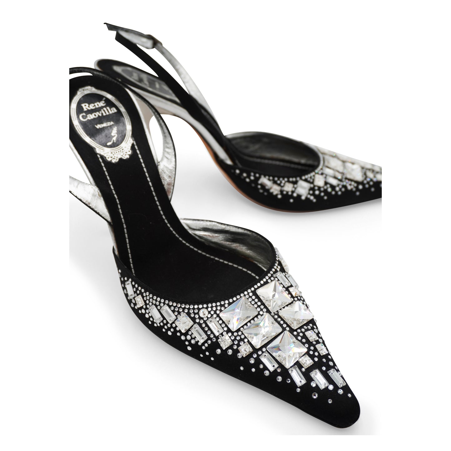 René Caovilla Satin Embellished Slingback Pumps, size 39