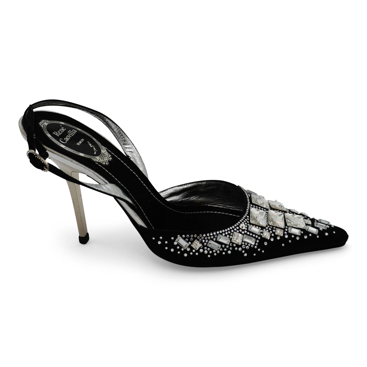 René Caovilla Satin Embellished Slingback Pumps, size 39