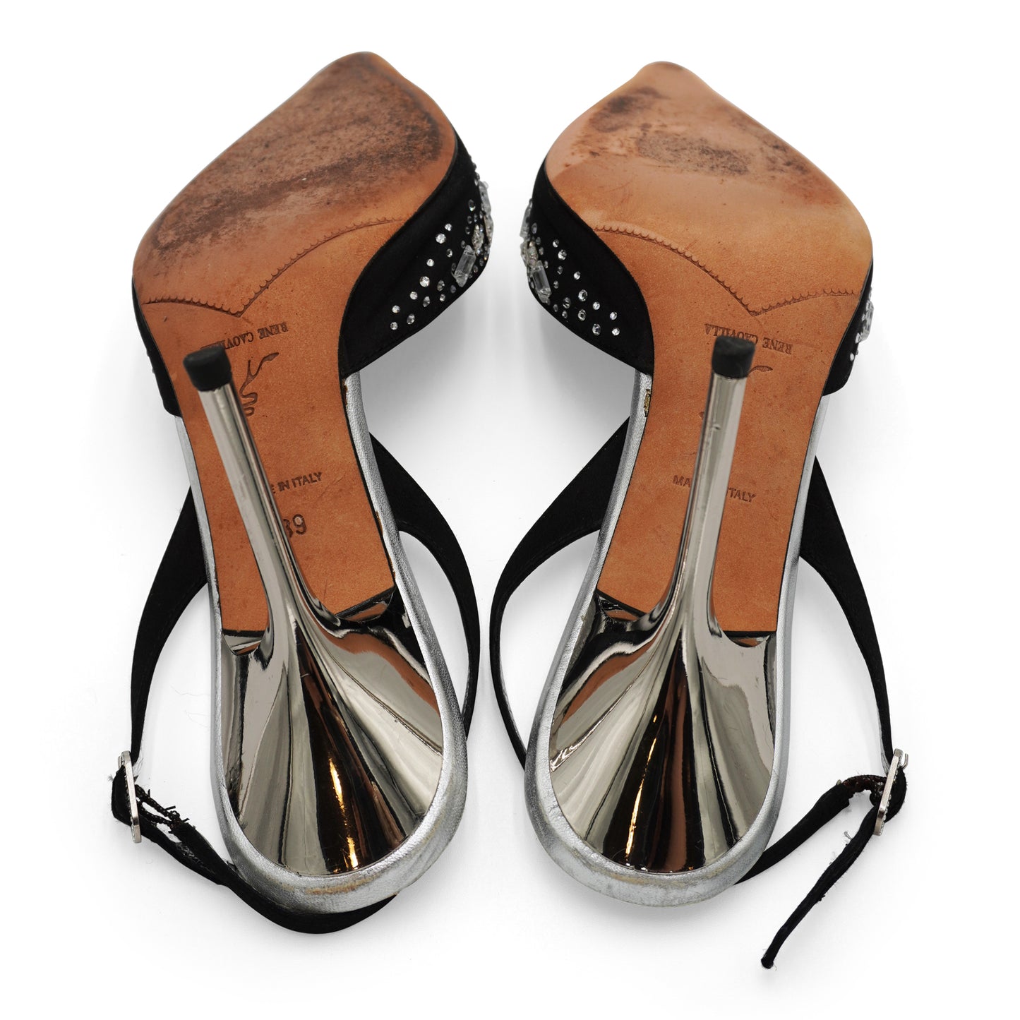 René Caovilla Satin Embellished Slingback Pumps, size 39