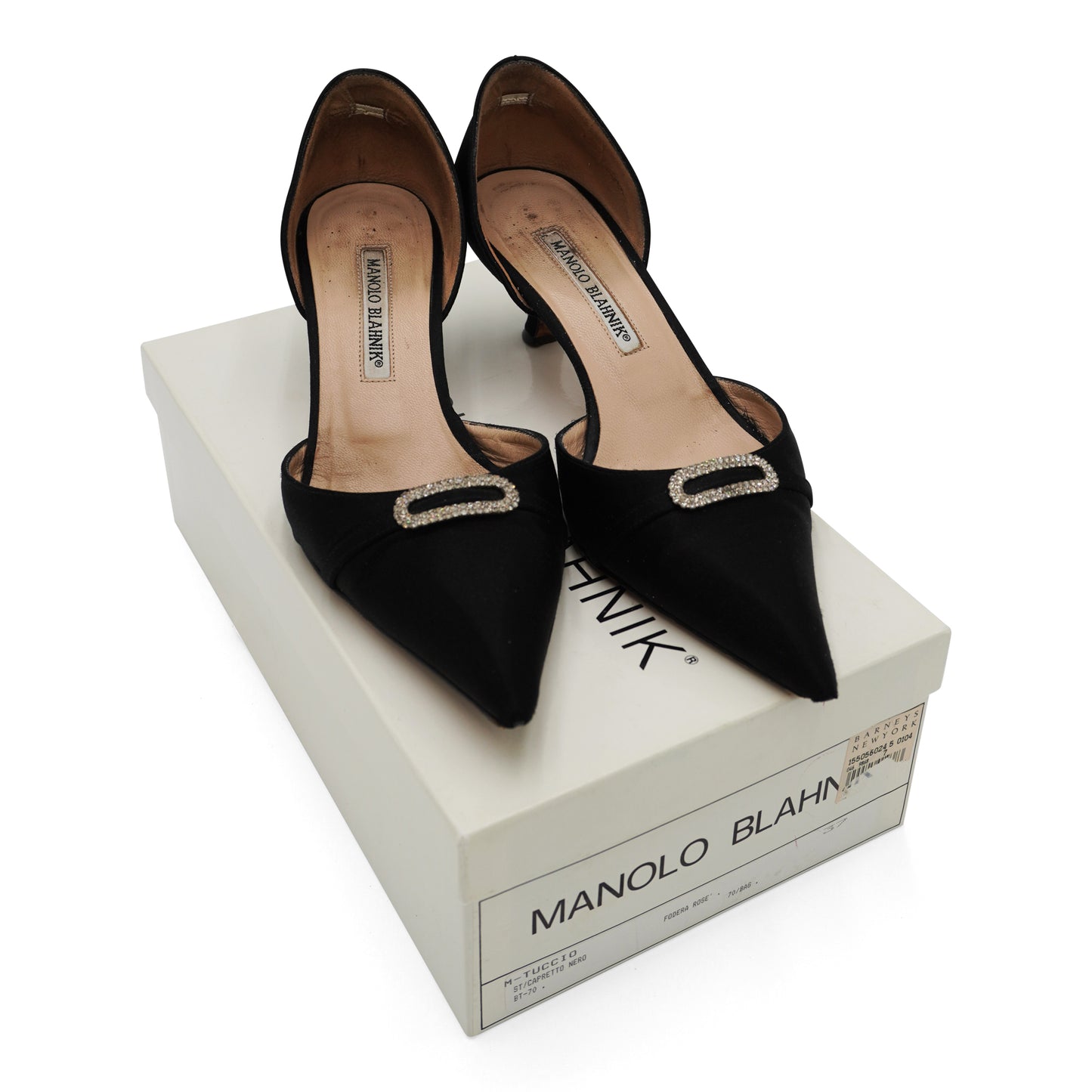 Manolo Blahnik Satin Crystal Buckle Pumps, size 37