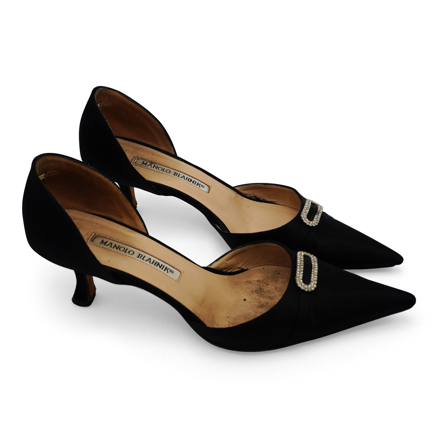 Manolo Blahnik Satin Crystal Buckle Pumps, size 37