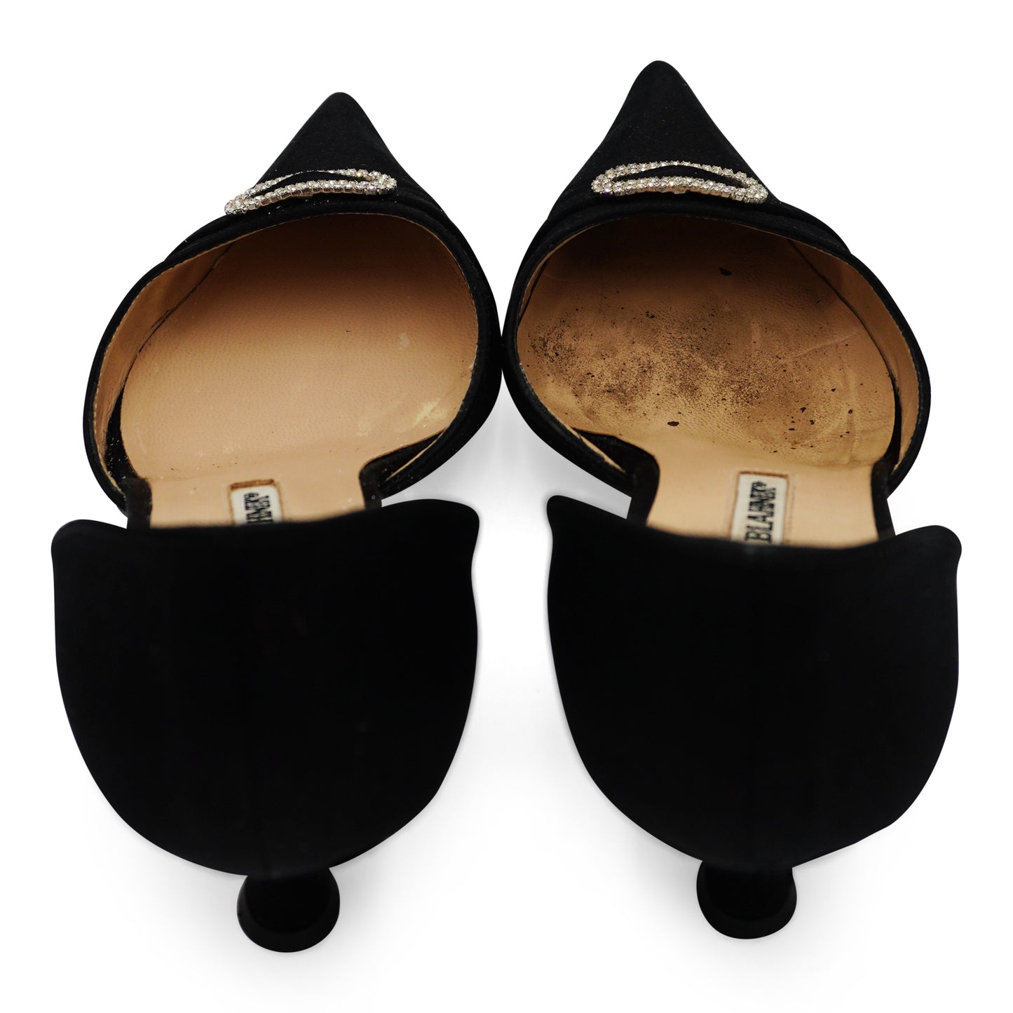 Manolo Blahnik Satin Crystal Buckle Pumps, size 37