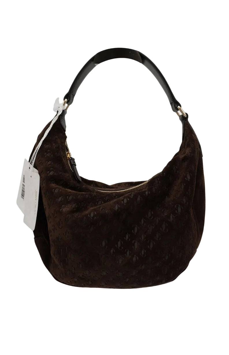 Jimmy Choo Chocolate suede monogram hobo bag