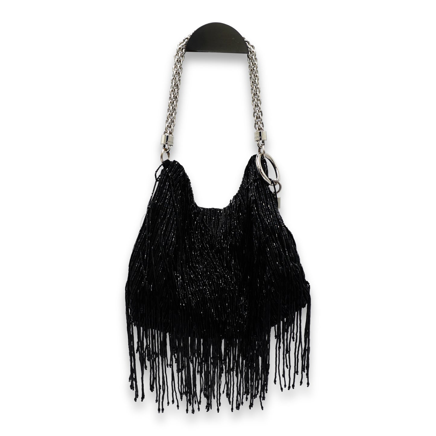 Jimmy Choo Black Satin Beaded Fringe Evening Bag