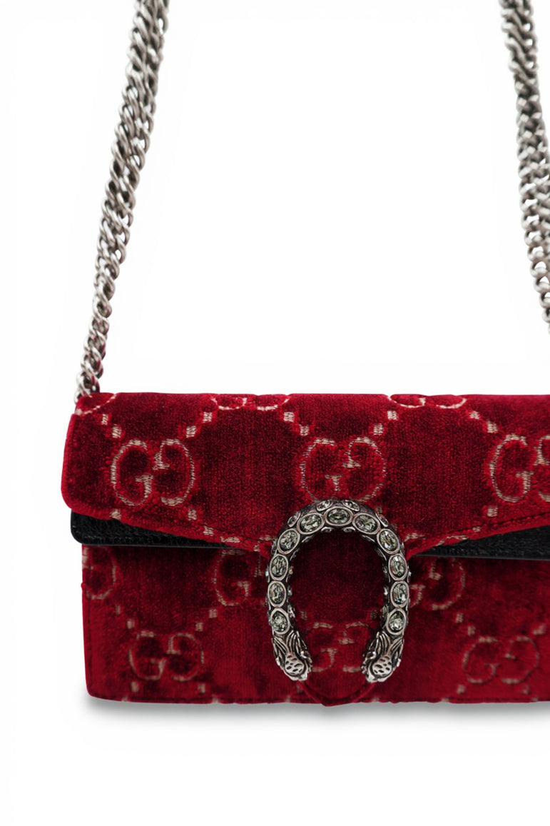Gucci Dionysus GG Velvet Super Mini Bag in Red