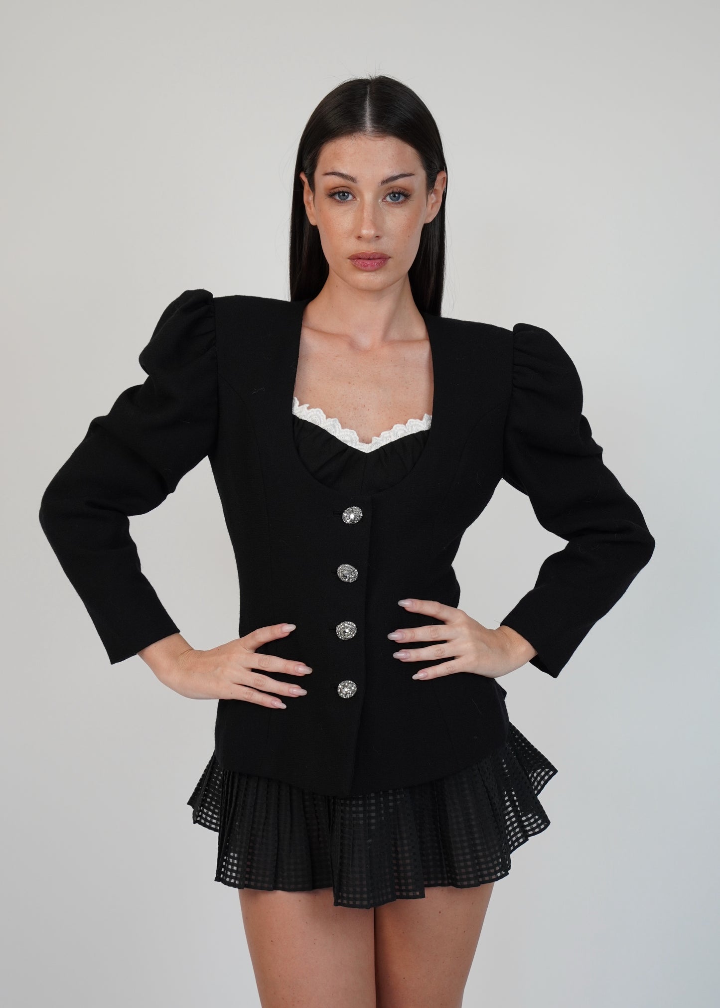 Sheer Akris Pleated Mini Skirt