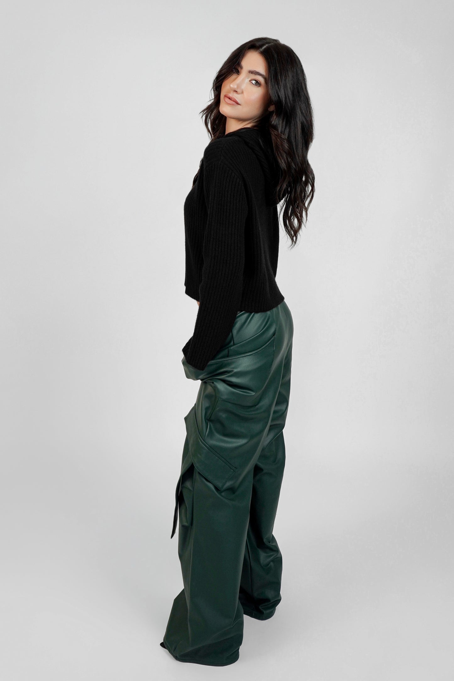 LAPOINTE Faux Leather Wide Leg Cargo Pants