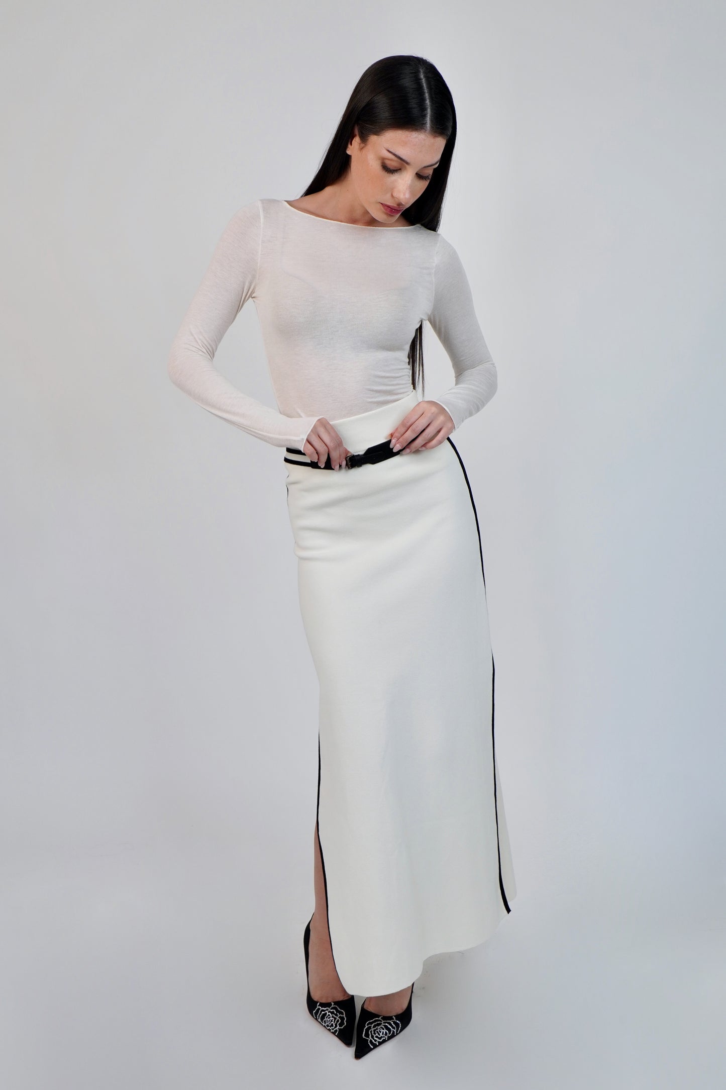 Max Mara Ora Belted Cotton-Blend Midi Skirt