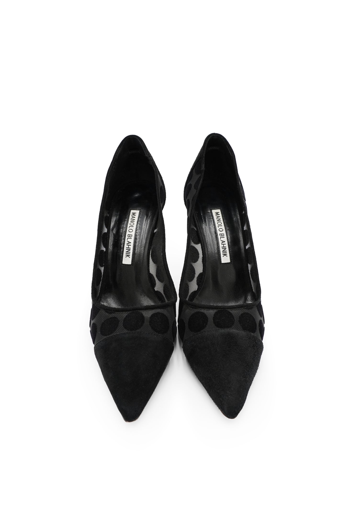 Manolo Blahnik Black Polka Dot Mesh & Velvet Pumps