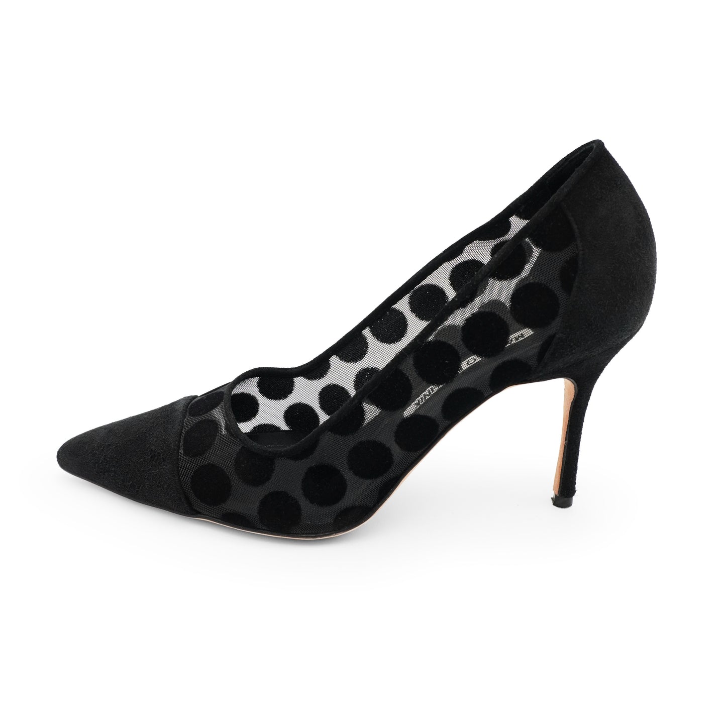 Manolo Blahnik Black Polka Dot Mesh & Velvet Pumps