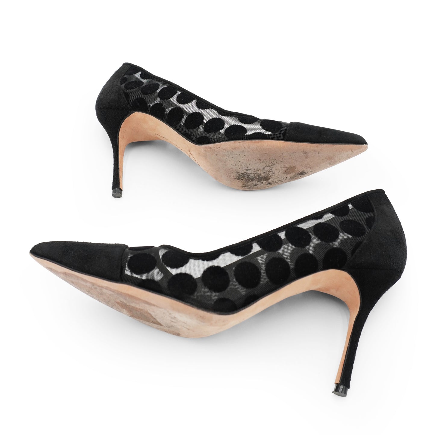 Manolo Blahnik Black Polka Dot Mesh & Velvet Pumps