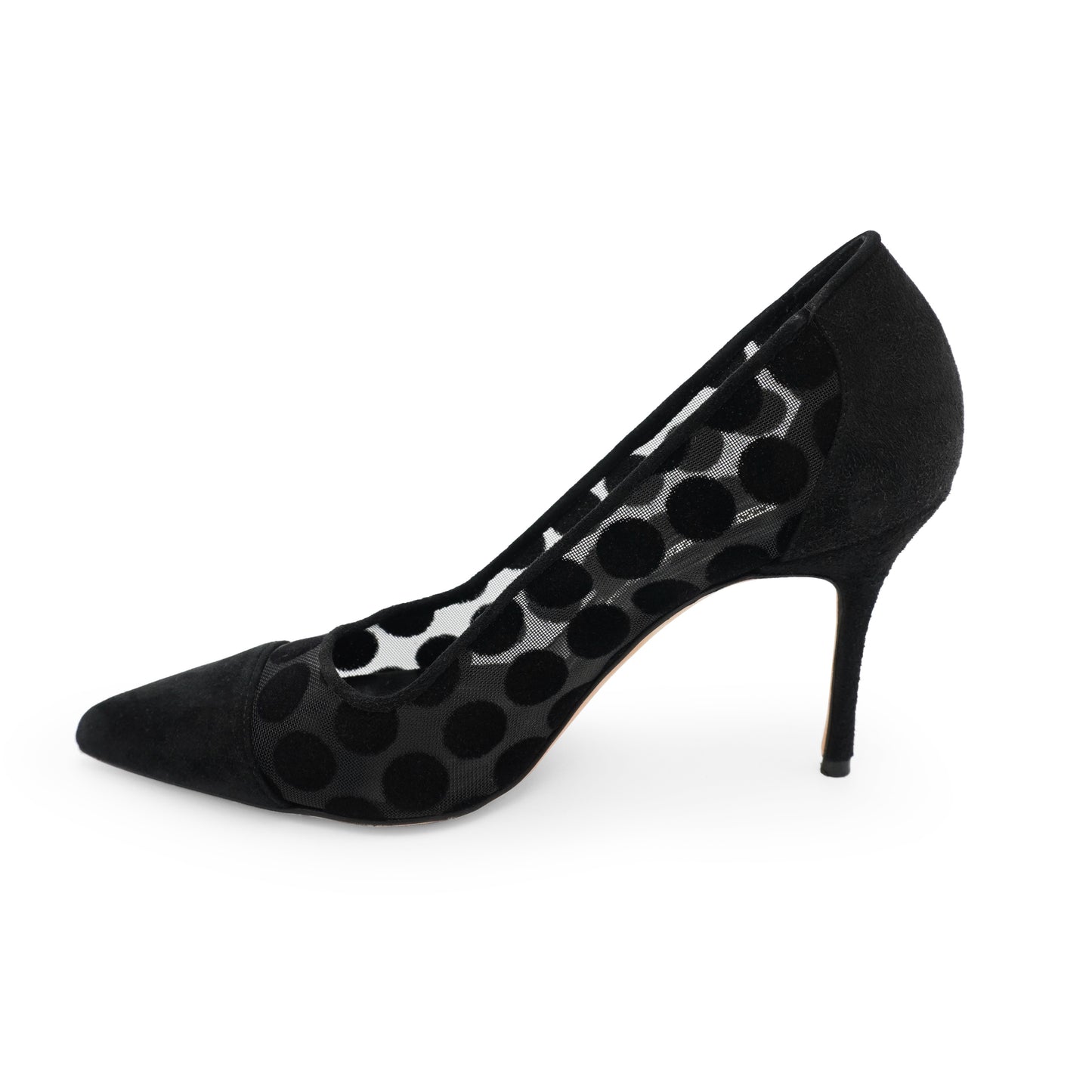 Manolo Blahnik Black Polka Dot Mesh & Velvet Pumps