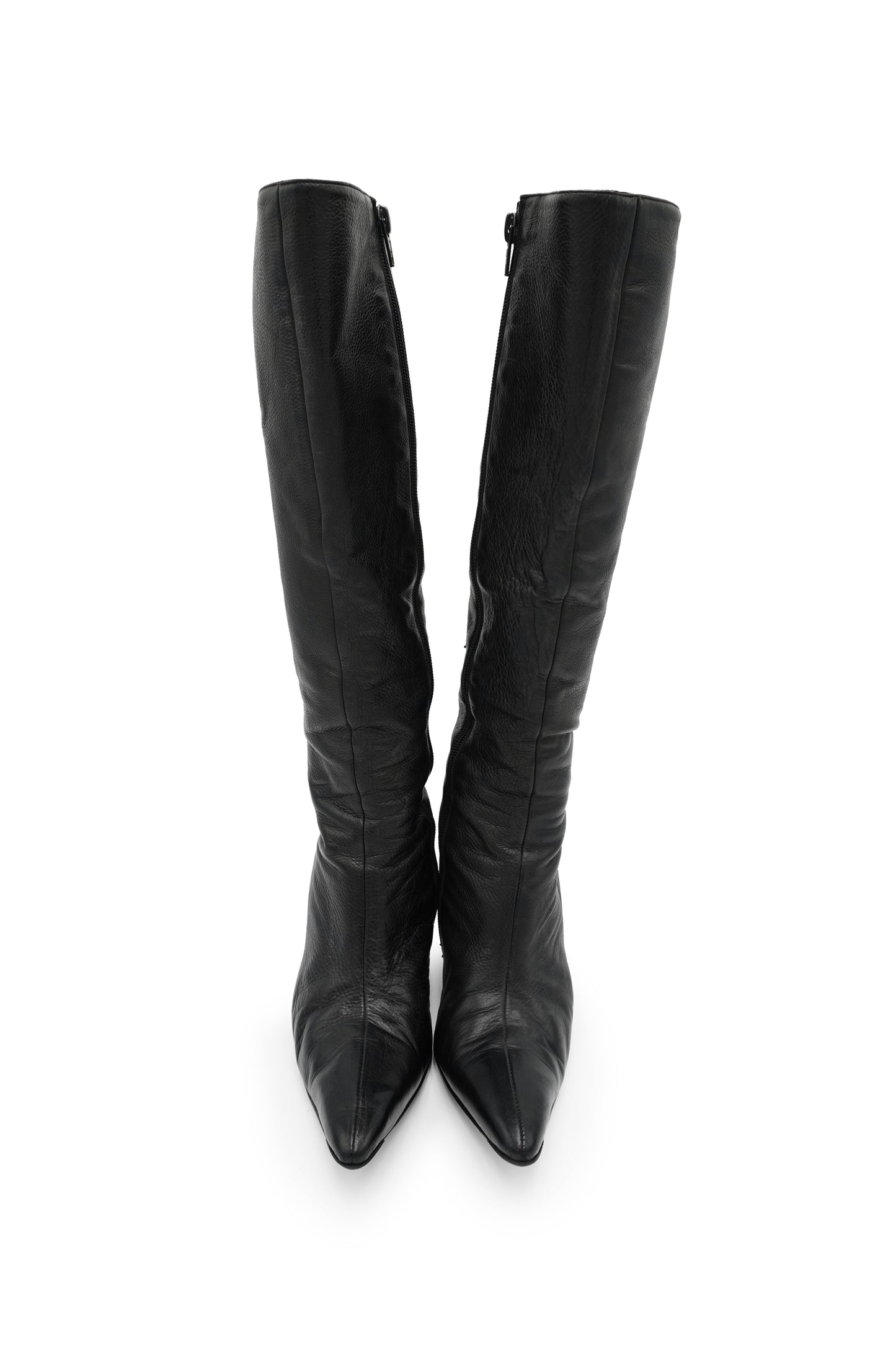 Manolo Blahnik Black Leather Lace-Detail Knee-High Boots