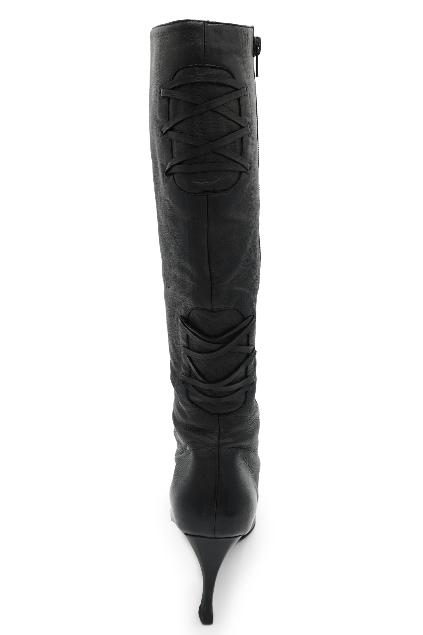 Manolo Blahnik Black Leather Lace-Detail Knee-High Boots