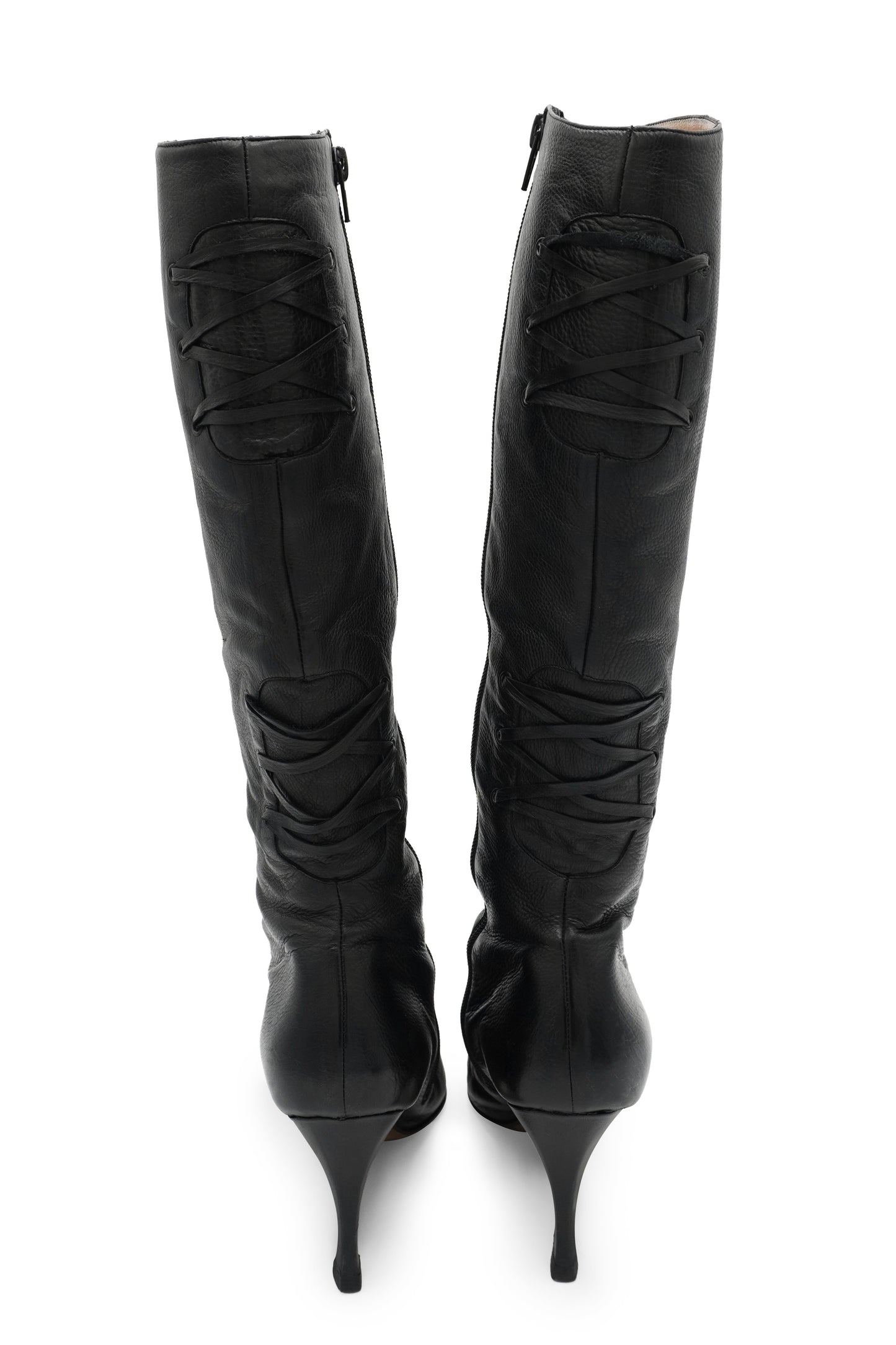 Manolo Blahnik Black Leather Lace-Detail Knee-High Boots