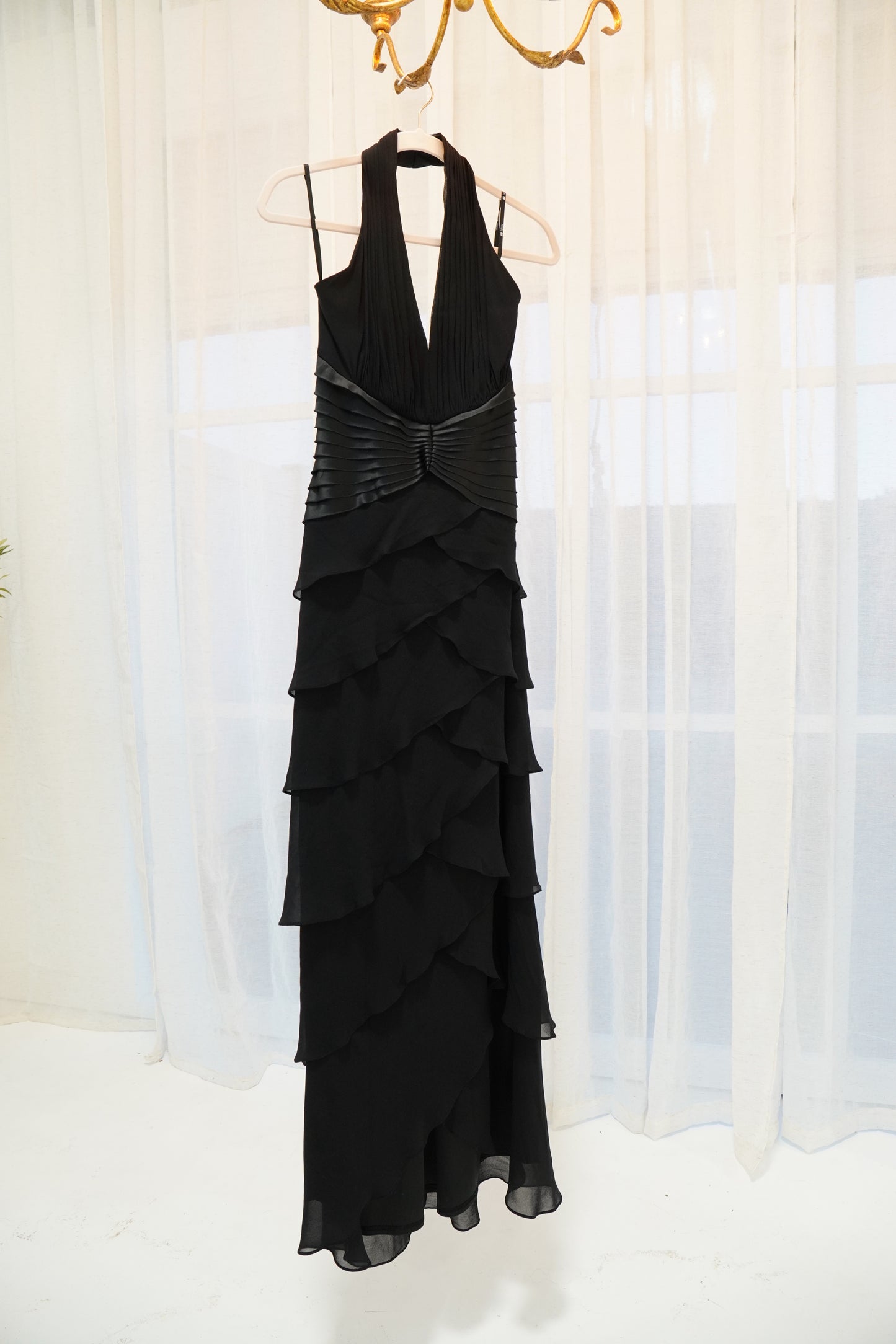 Tadashi Shoji Silk Tiered Evening Gown
