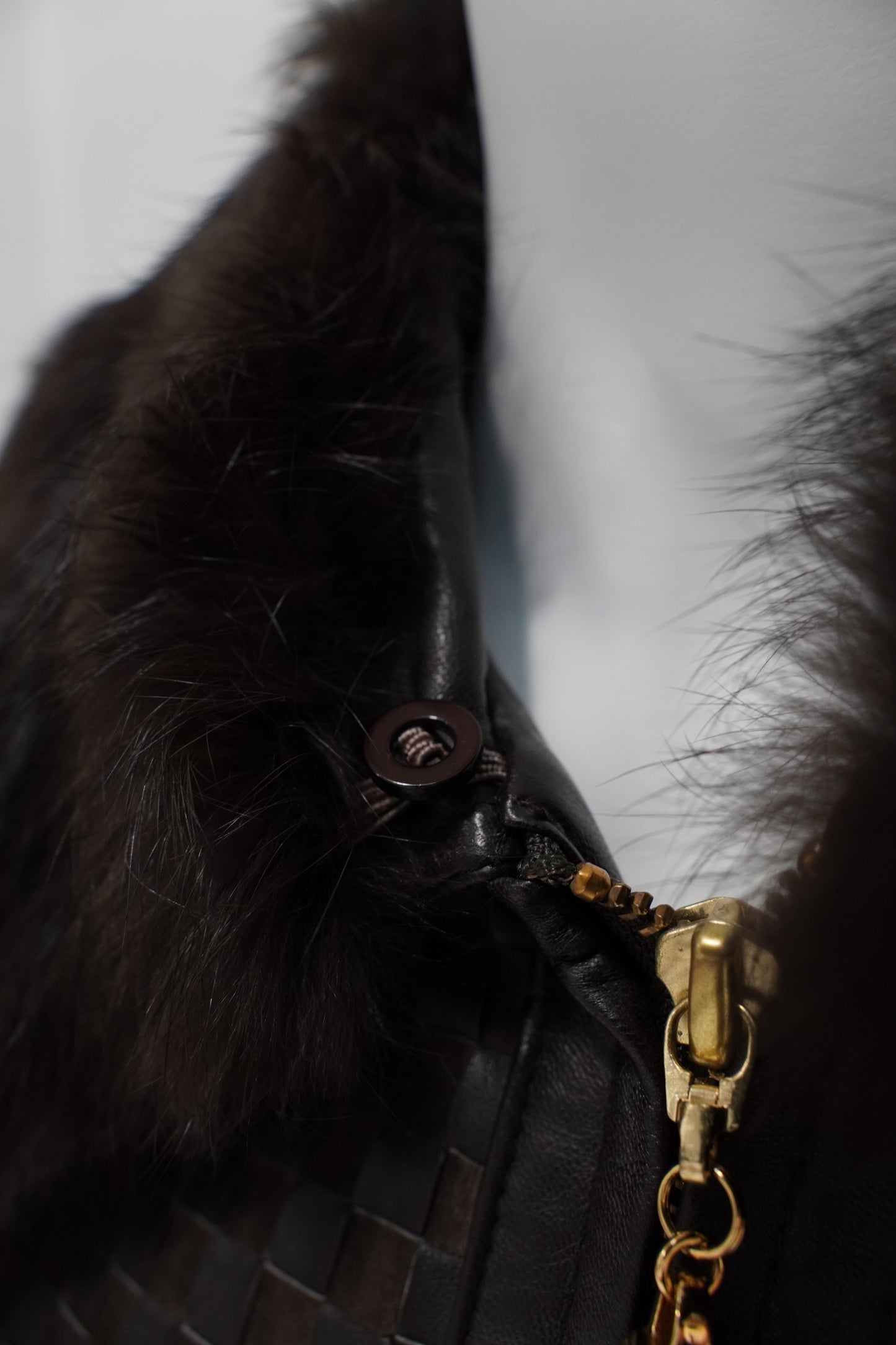 Intrecciato Leather Jacket with Contrast Collar