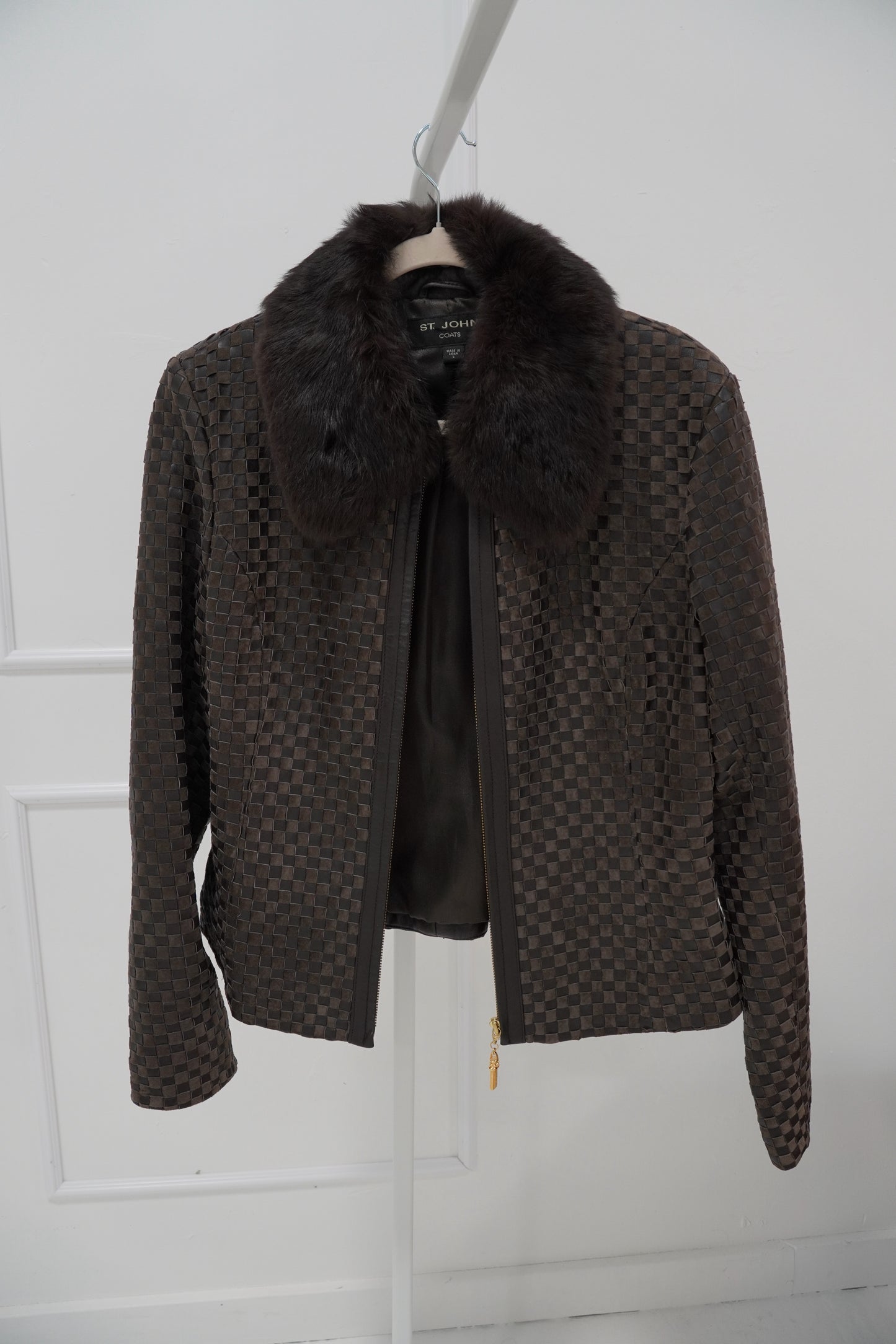 Intrecciato Leather Jacket with Contrast Collar
