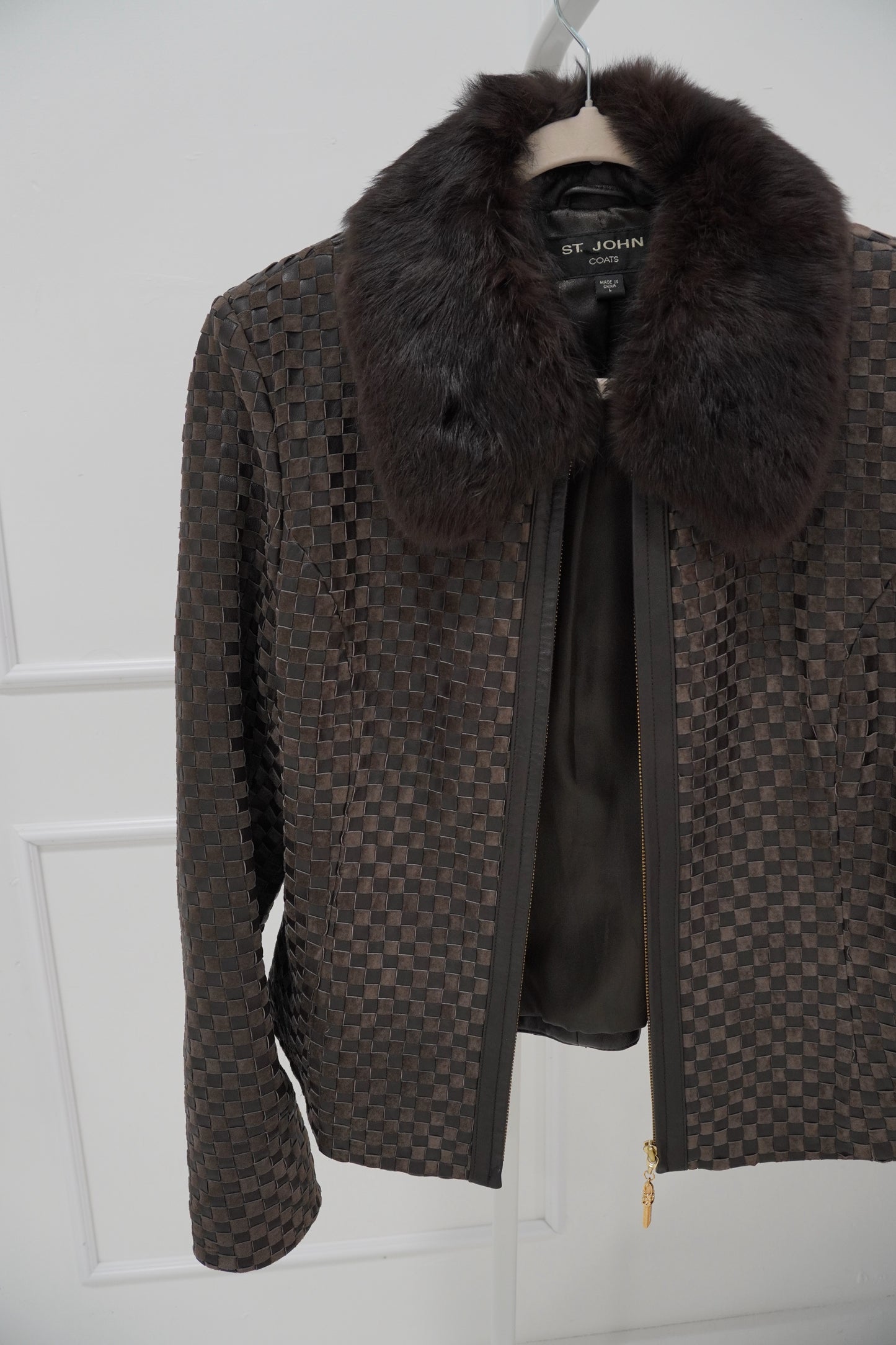 Intrecciato Leather Jacket with Contrast Collar