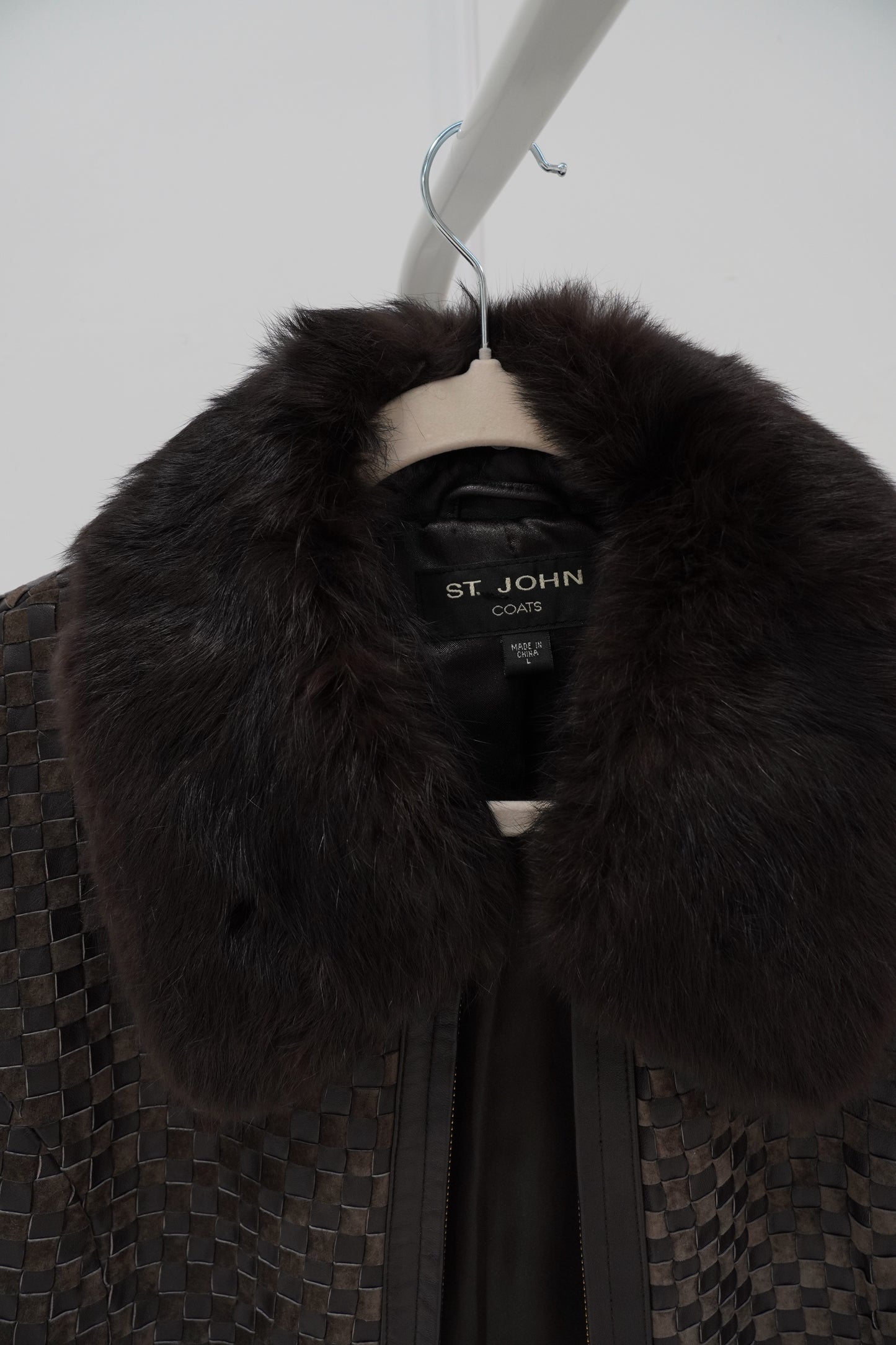 Intrecciato Leather Jacket with Contrast Collar