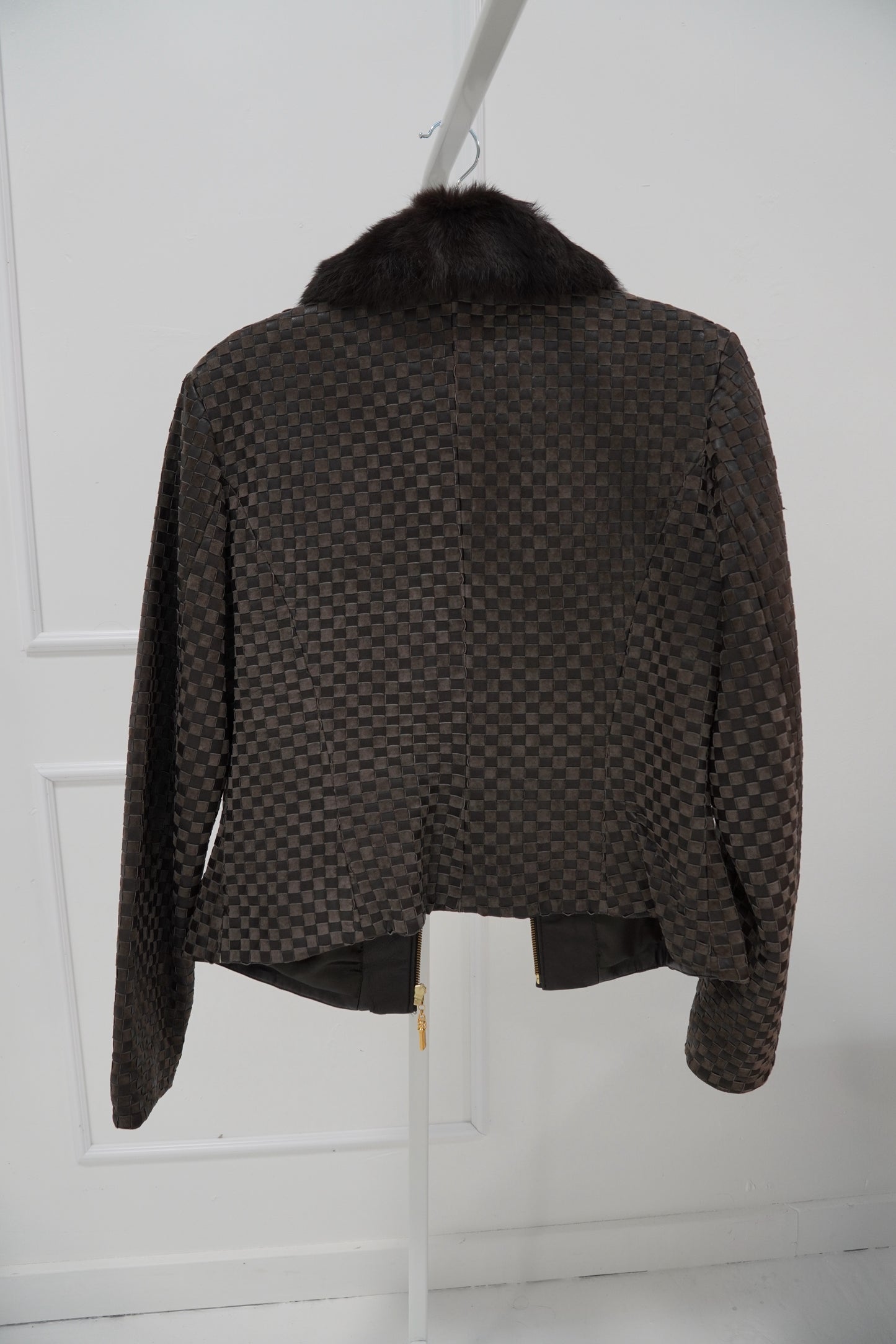 Intrecciato Leather Jacket with Contrast Collar