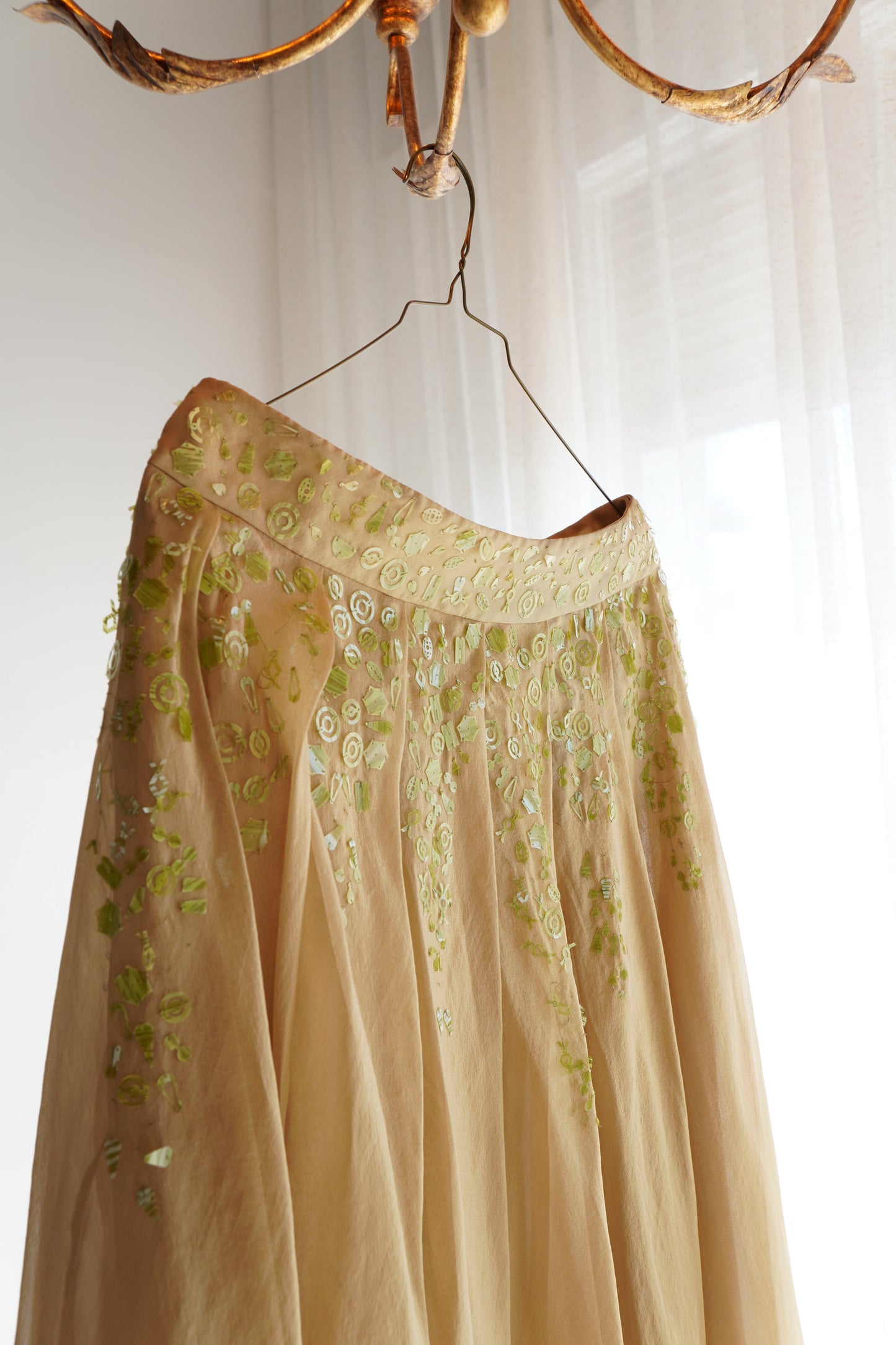 Romeo Gigli Embellished Pleated Silk Skirt