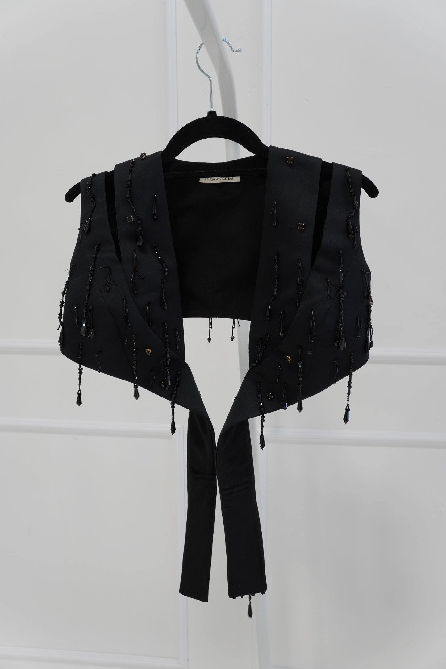 Emilia Wickstead 'Tara' Cropped Bead-embellished Cutout Top