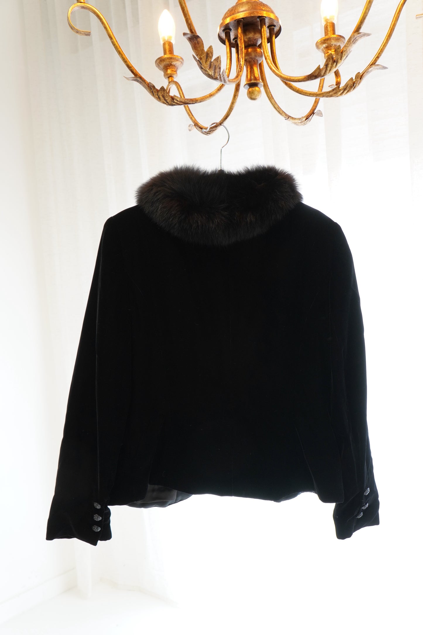 Victor Costa by Nahdreé Velvet Jacket with Faux Fur Collar & Crystal Buttons