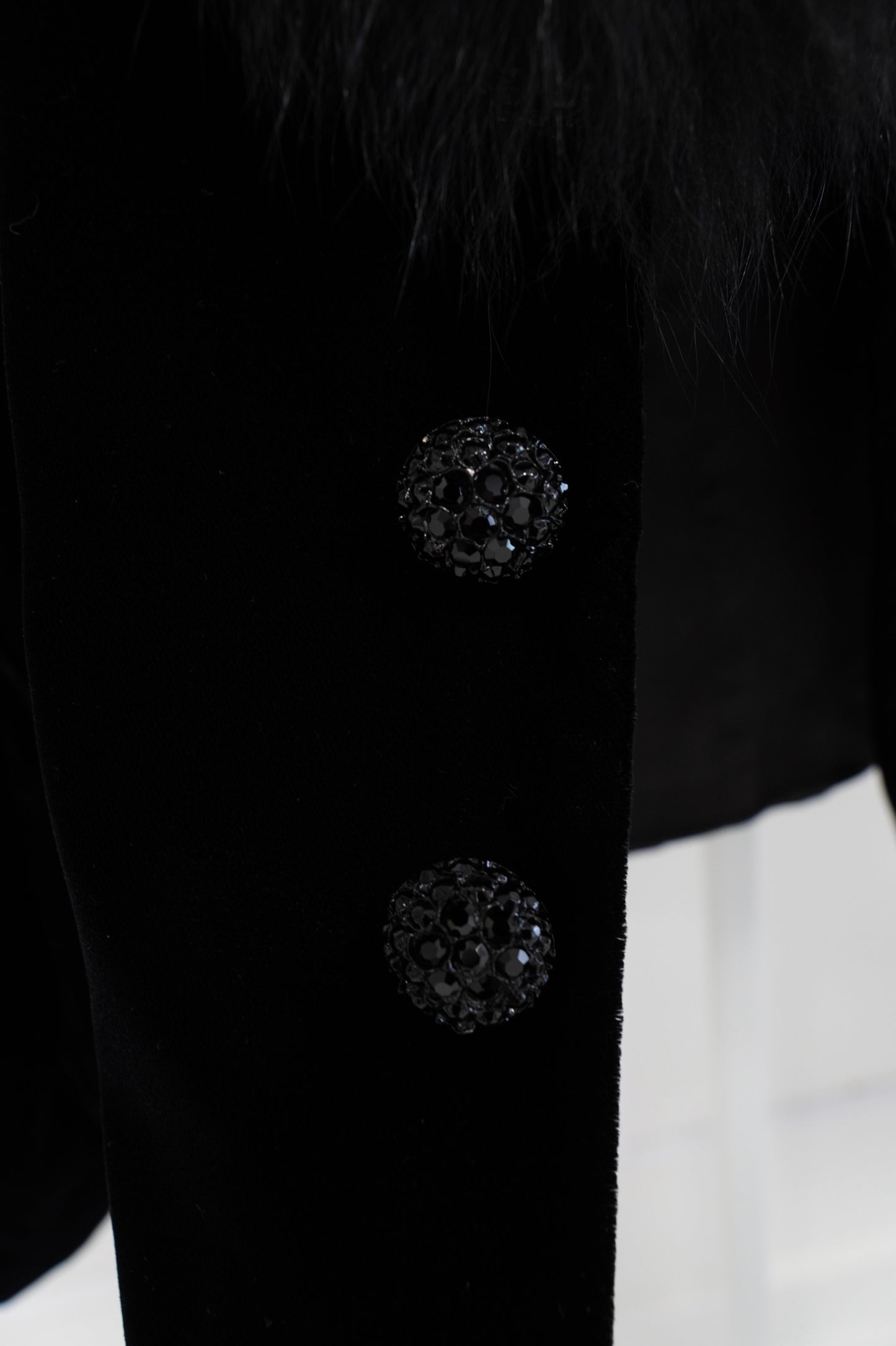 Victor Costa by Nahdreé Velvet Jacket with Faux Fur Collar & Crystal Buttons