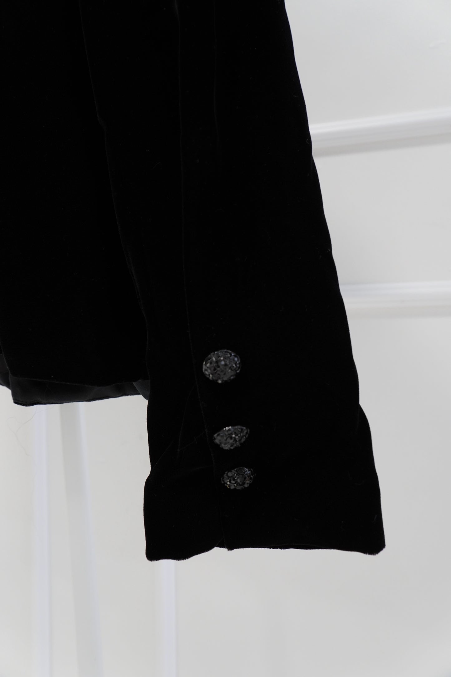 Victor Costa by Nahdreé Velvet Jacket with Faux Fur Collar & Crystal Buttons