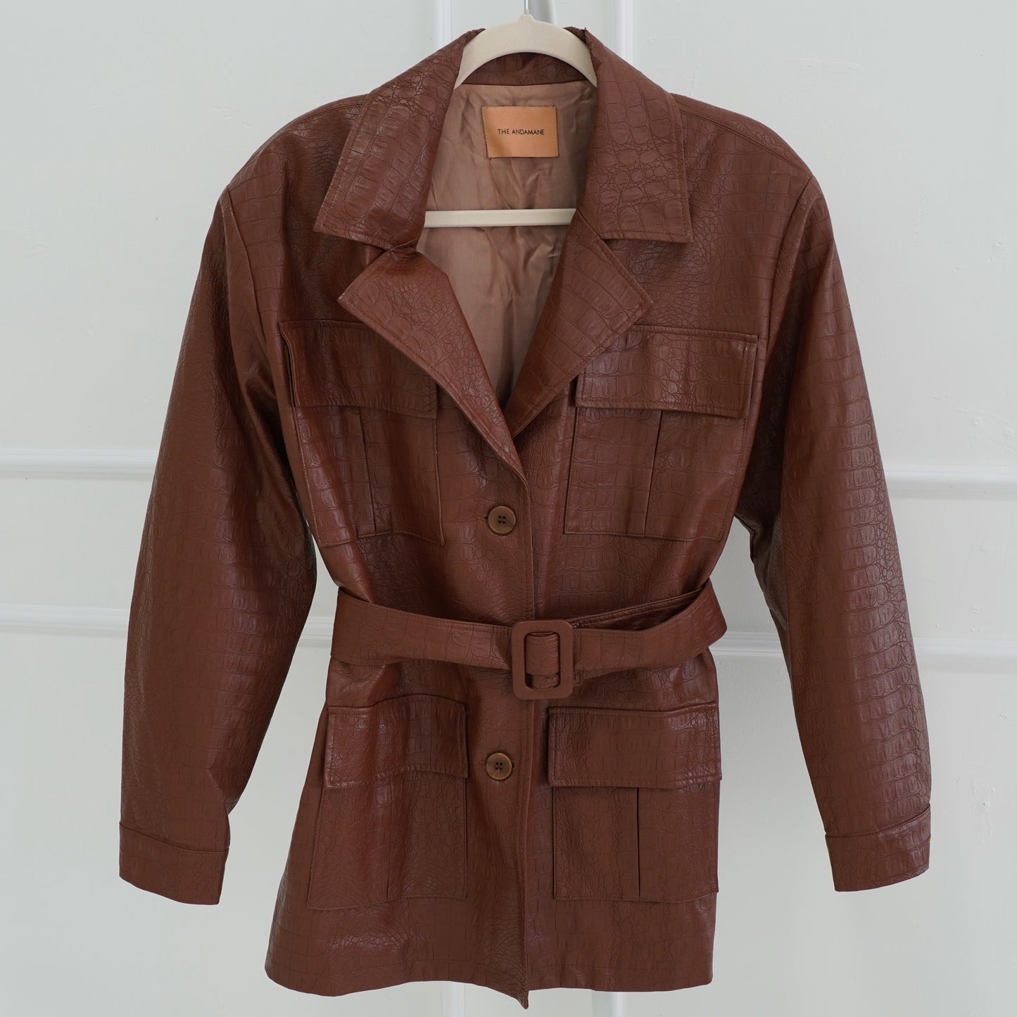 Andamane Faux Leather Belted Jacket