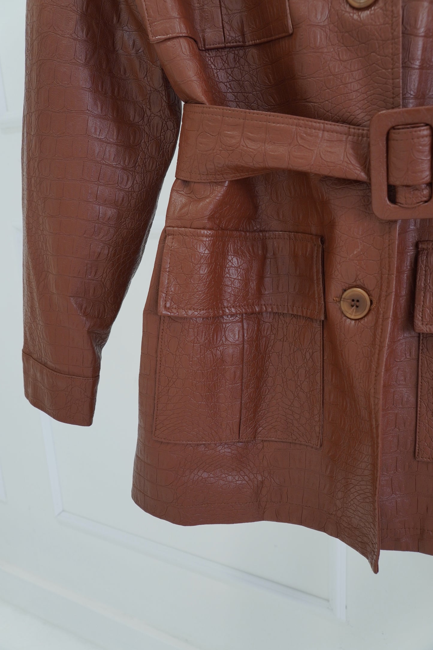 Andamane Faux Leather Belted Jacket