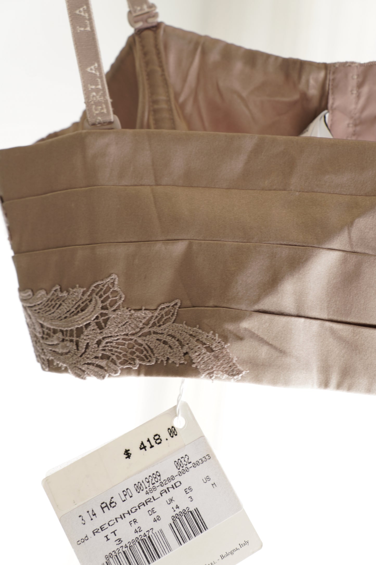 La Perla Silk Pleated Bandeau with Lace Appliqué, Size M