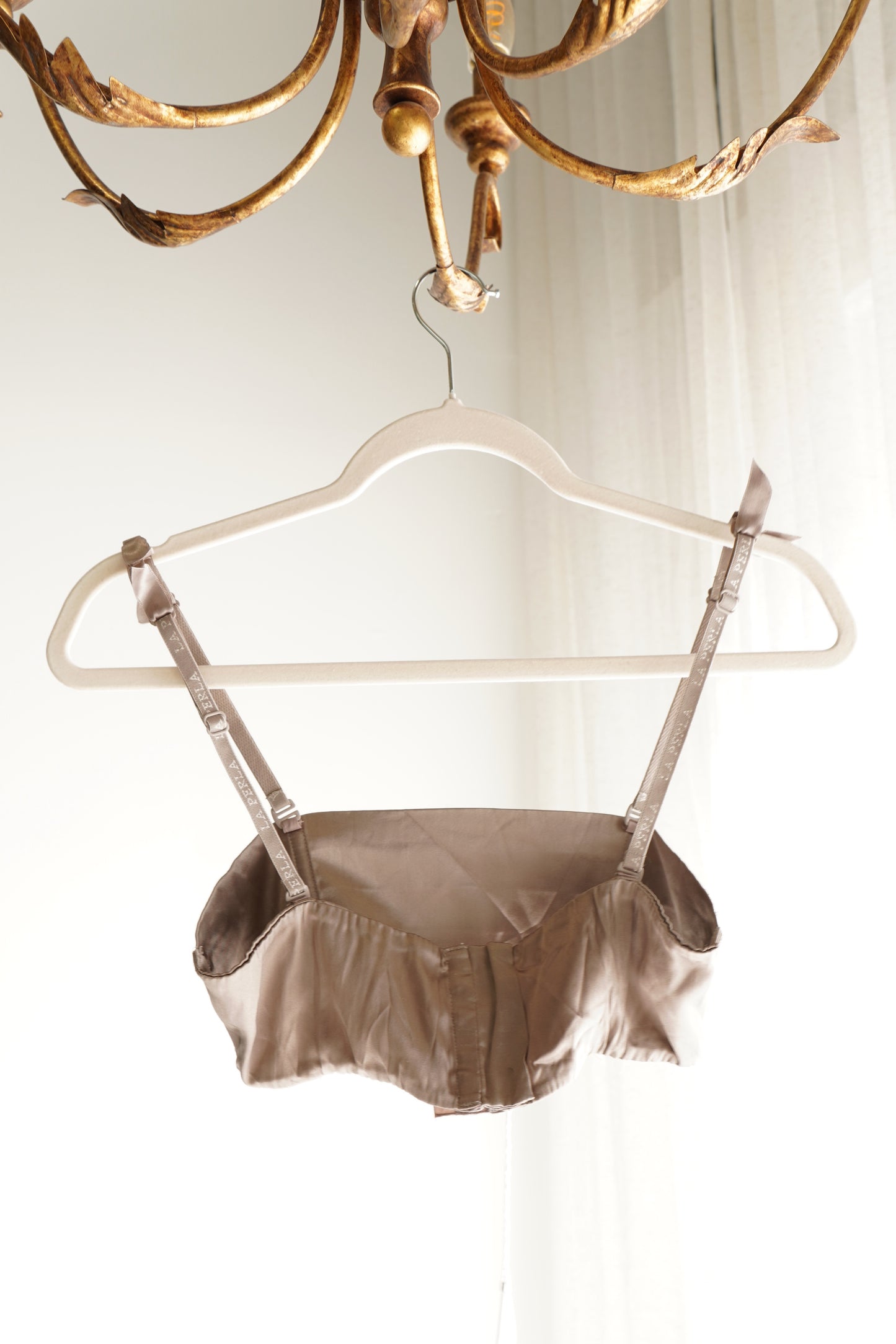 La Perla Silk Pleated Bandeau with Lace Appliqué, Size M